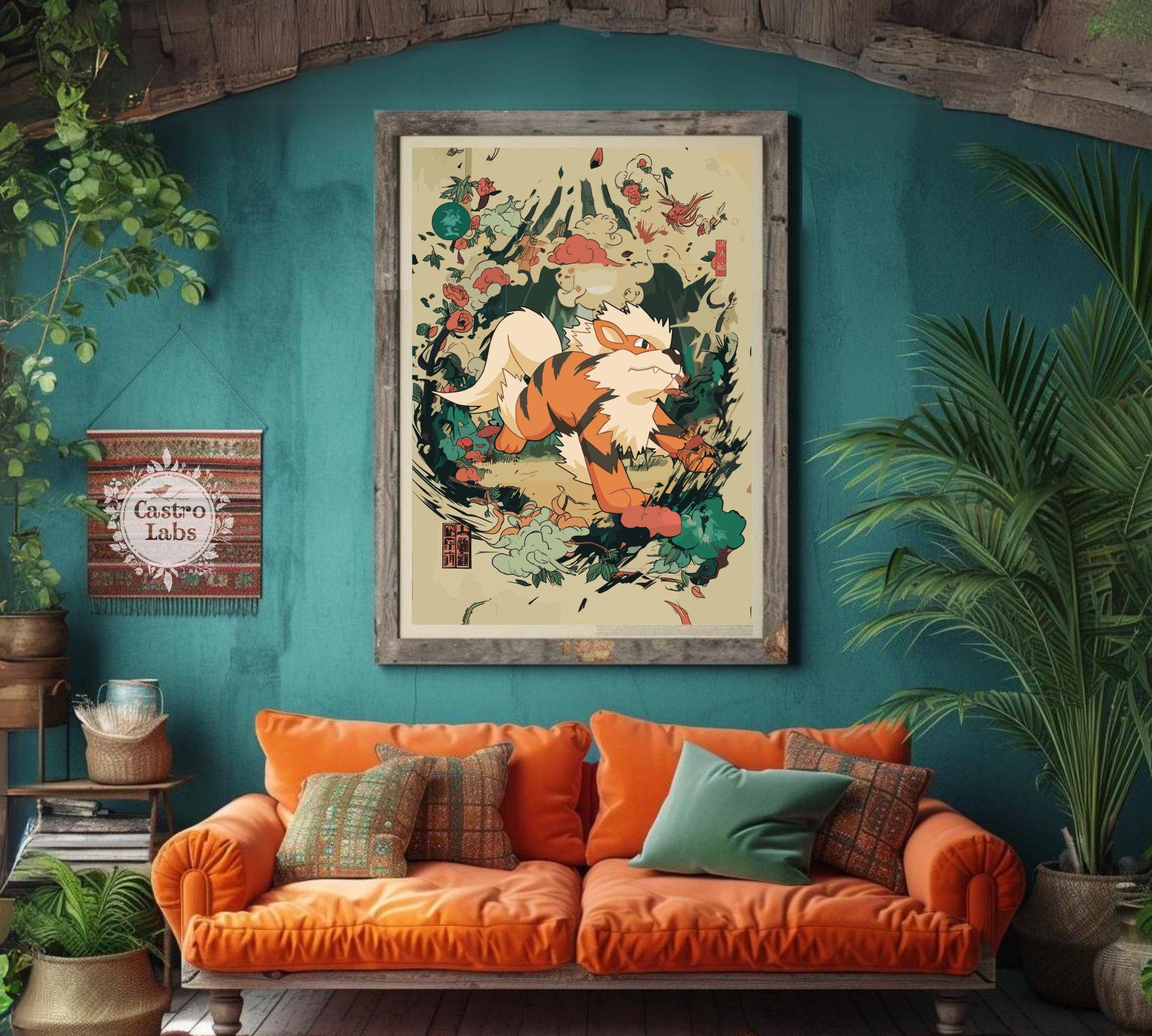 Arcanine Pokemon: Japanese Tapestry Style Pokemon Anime Poster