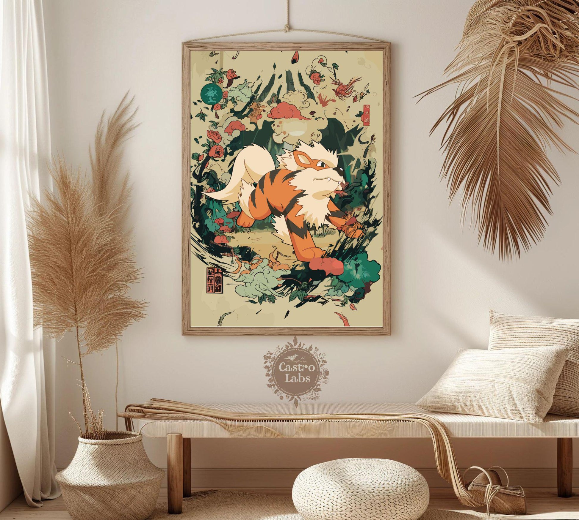 Arcanine Pokemon: Japanese Tapestry Style Pokemon Anime Poster