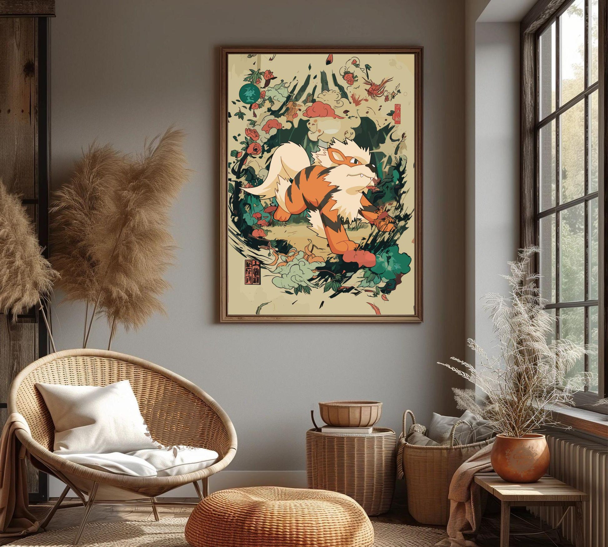 Arcanine Pokemon: Japanese Tapestry Style Pokemon Anime Poster