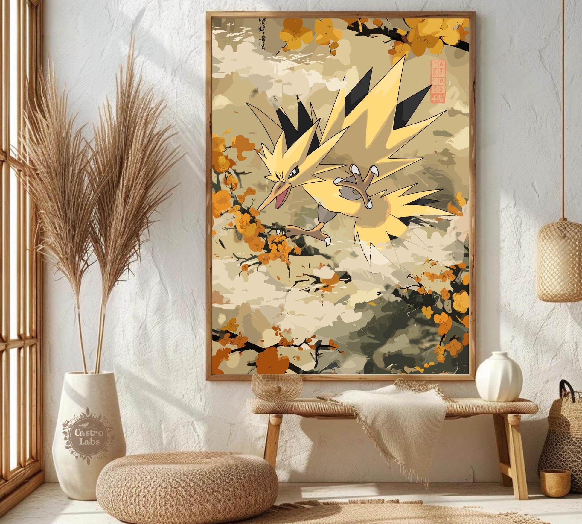 Zapdos: Japanese Tapestry Style Pokemon Anime Poster