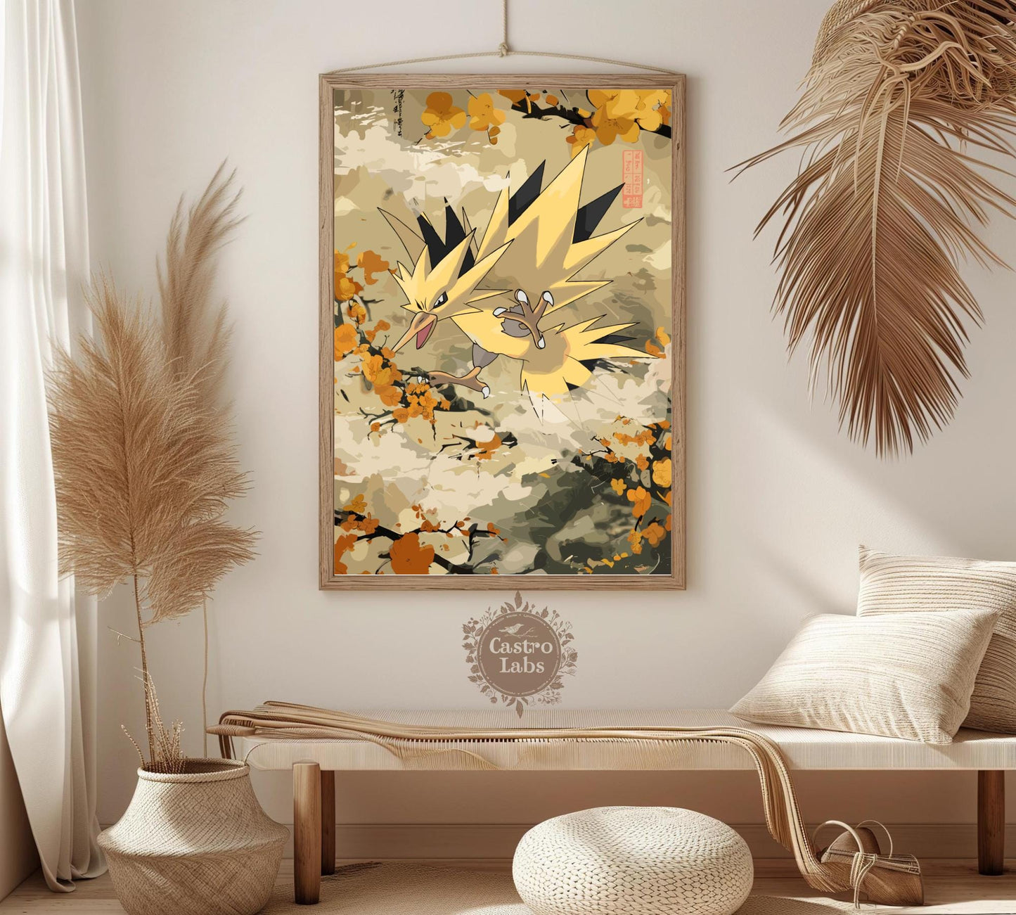 Zapdos: Japanese Tapestry Style Pokemon Anime Poster