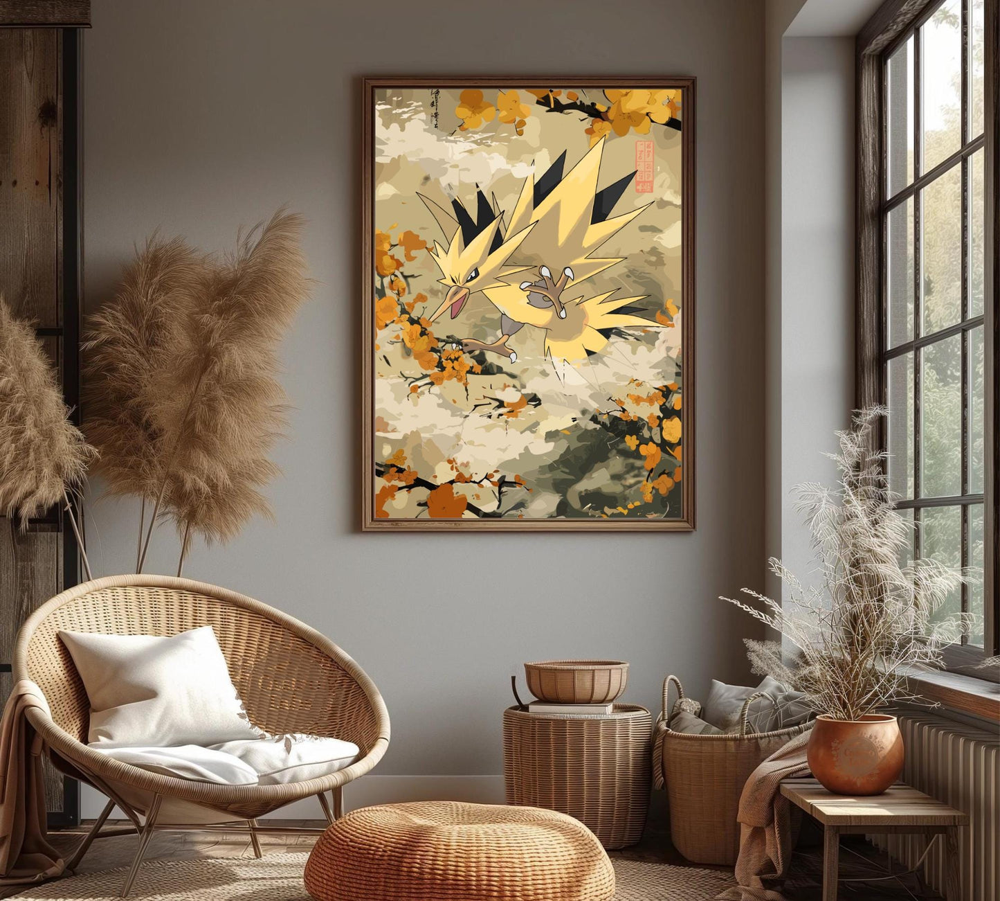 Zapdos: Japanese Tapestry Style Pokemon Anime Poster