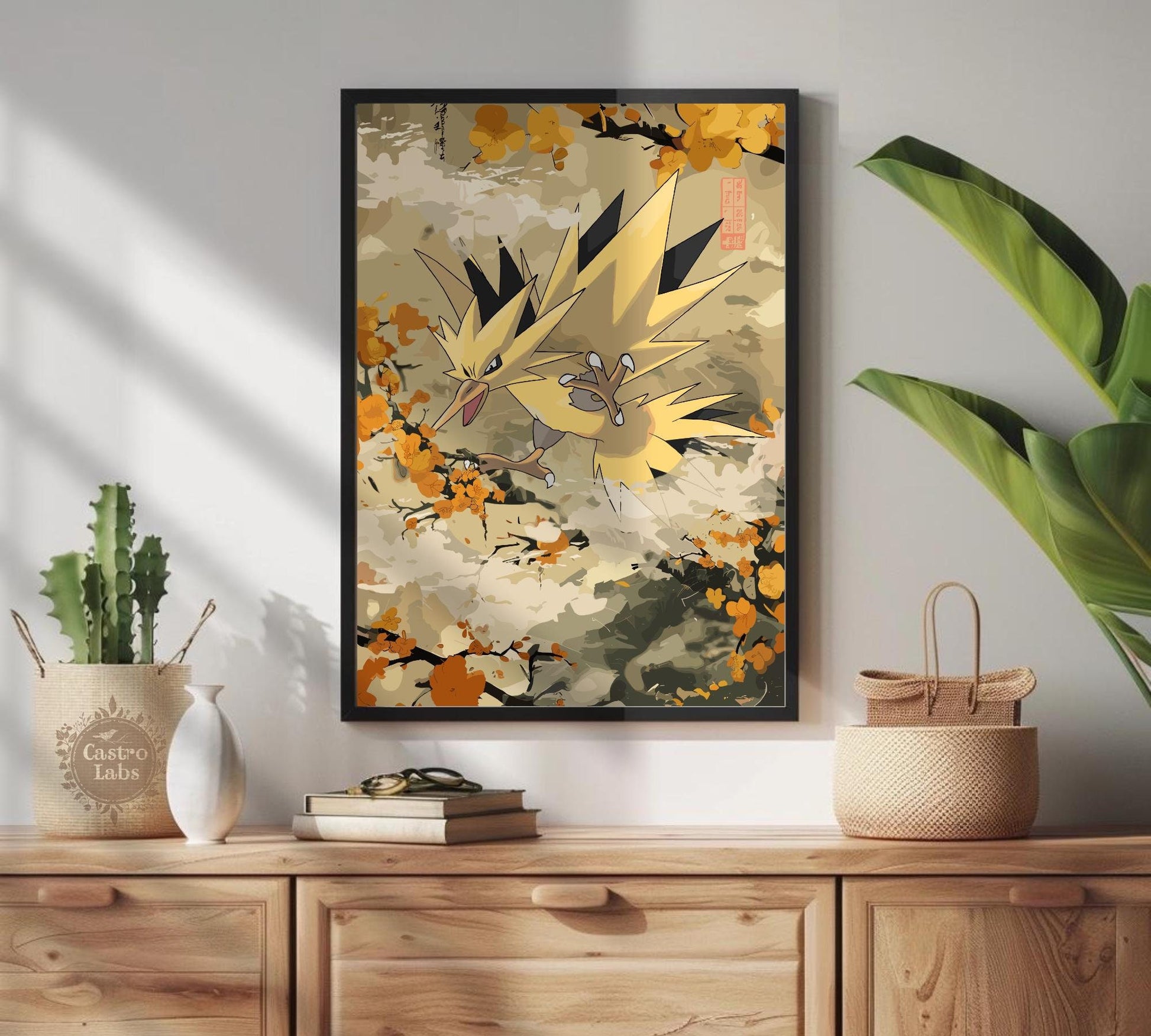 Zapdos: Japanese Tapestry Style Pokemon Anime Poster