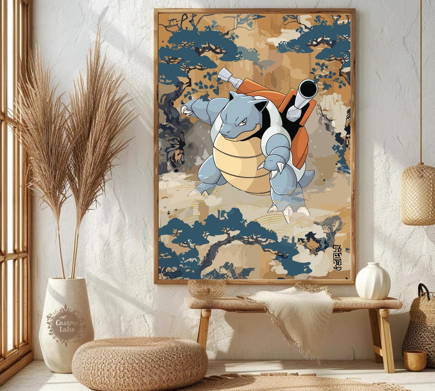 Blastoise Poster: Japanese Tapestry Style Pokemon Anime Poster