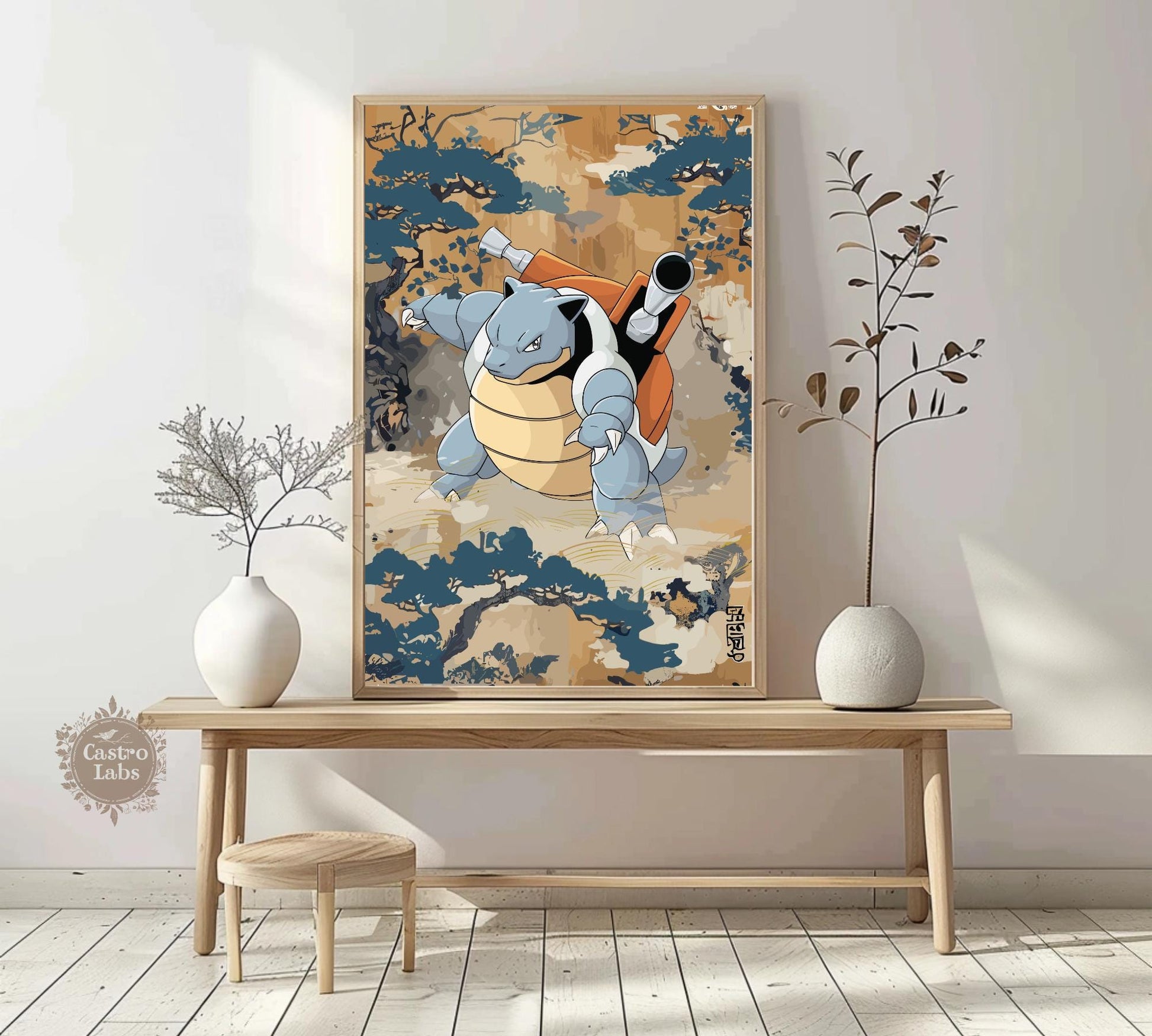 Blastoise Poster: Japanese Tapestry Style Pokemon Anime Poster