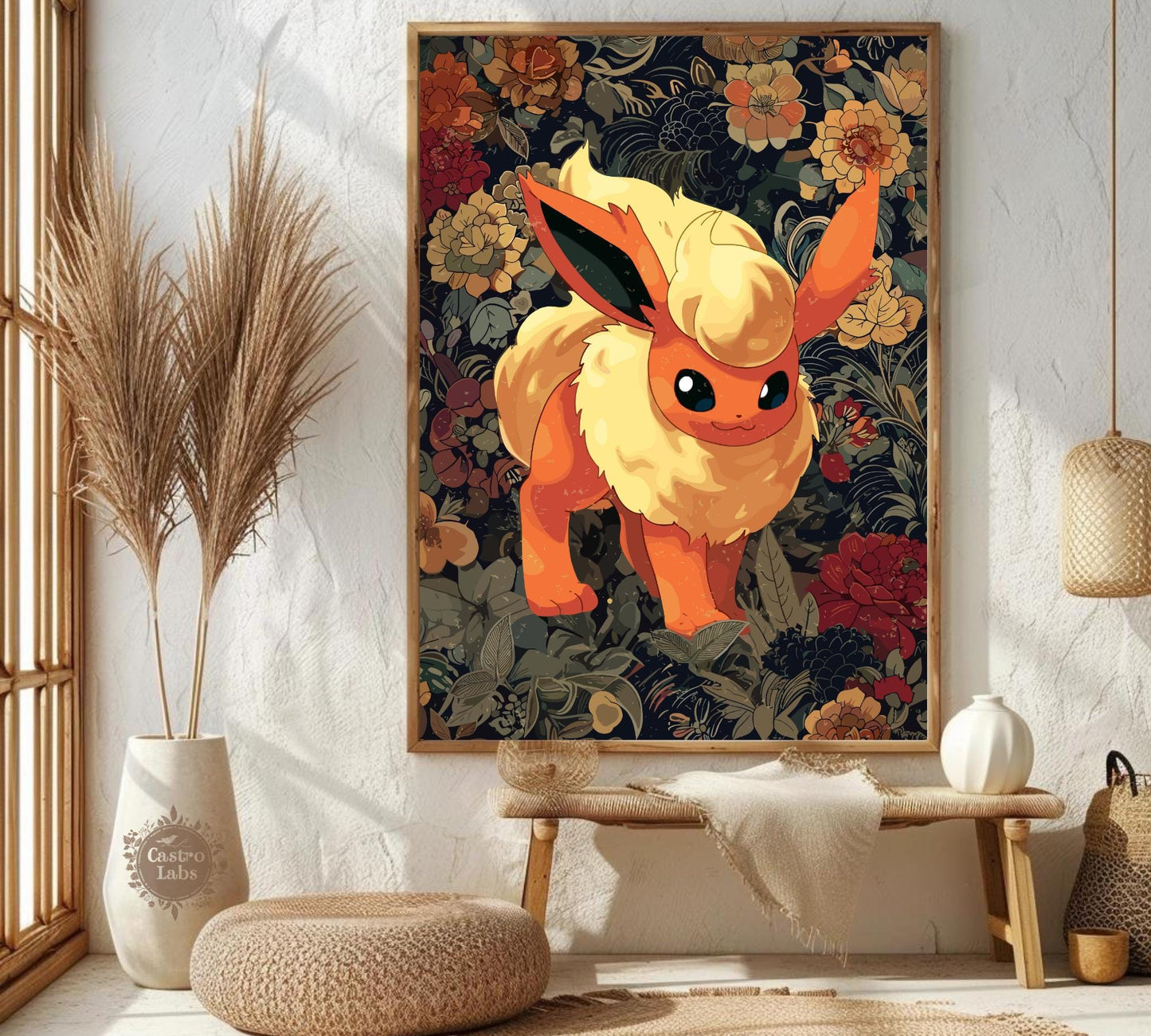 Flareon: Japanese Tapestry Style Pokemon Anime Poster