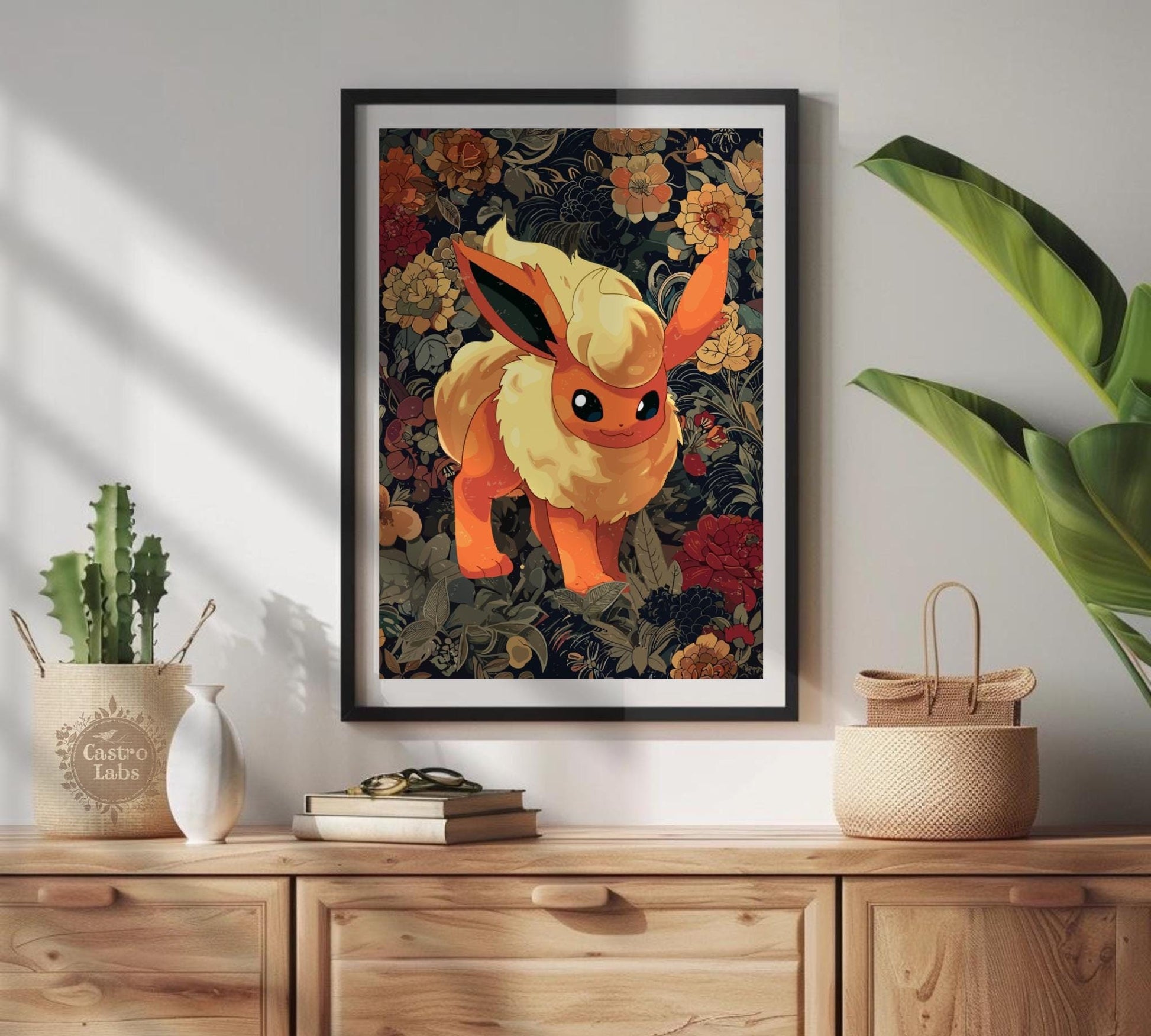 Flareon: Japanese Tapestry Style Pokemon Anime Poster