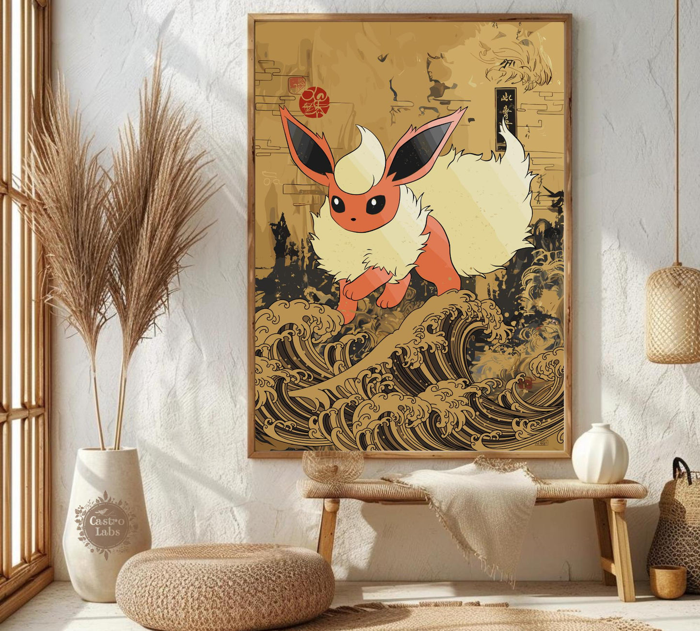 Flareon: Japanese Tapestry Style Pokemon Anime Poster