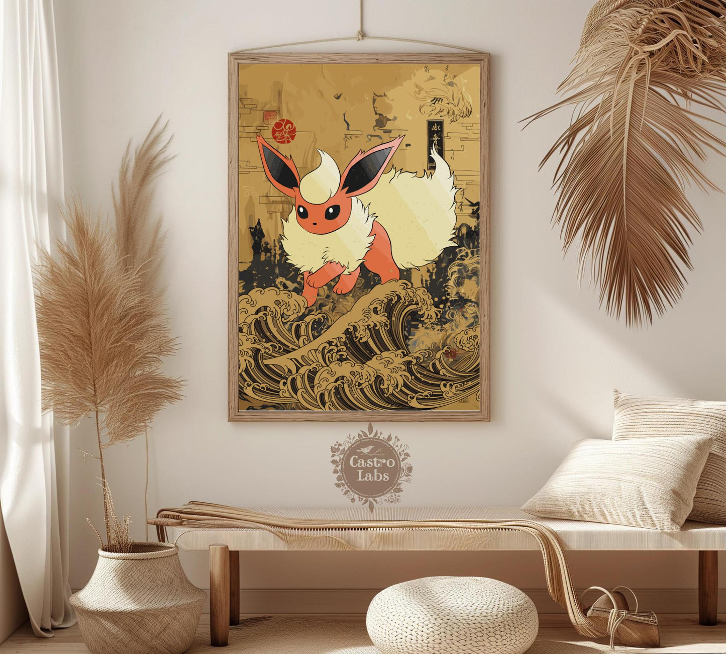 Flareon: Japanese Tapestry Style Pokemon Anime Poster