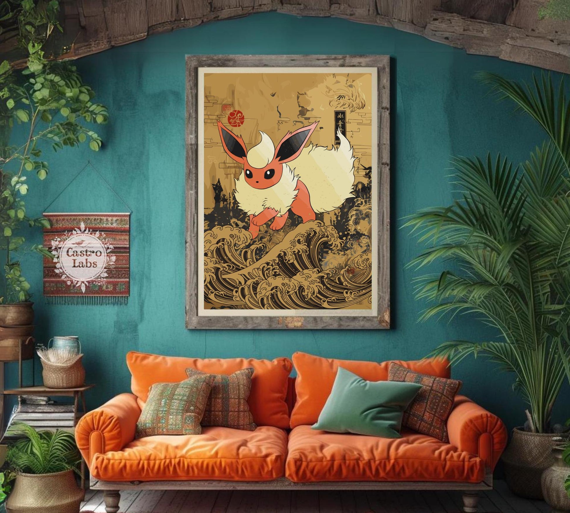 Flareon: Japanese Tapestry Style Pokemon Anime Poster