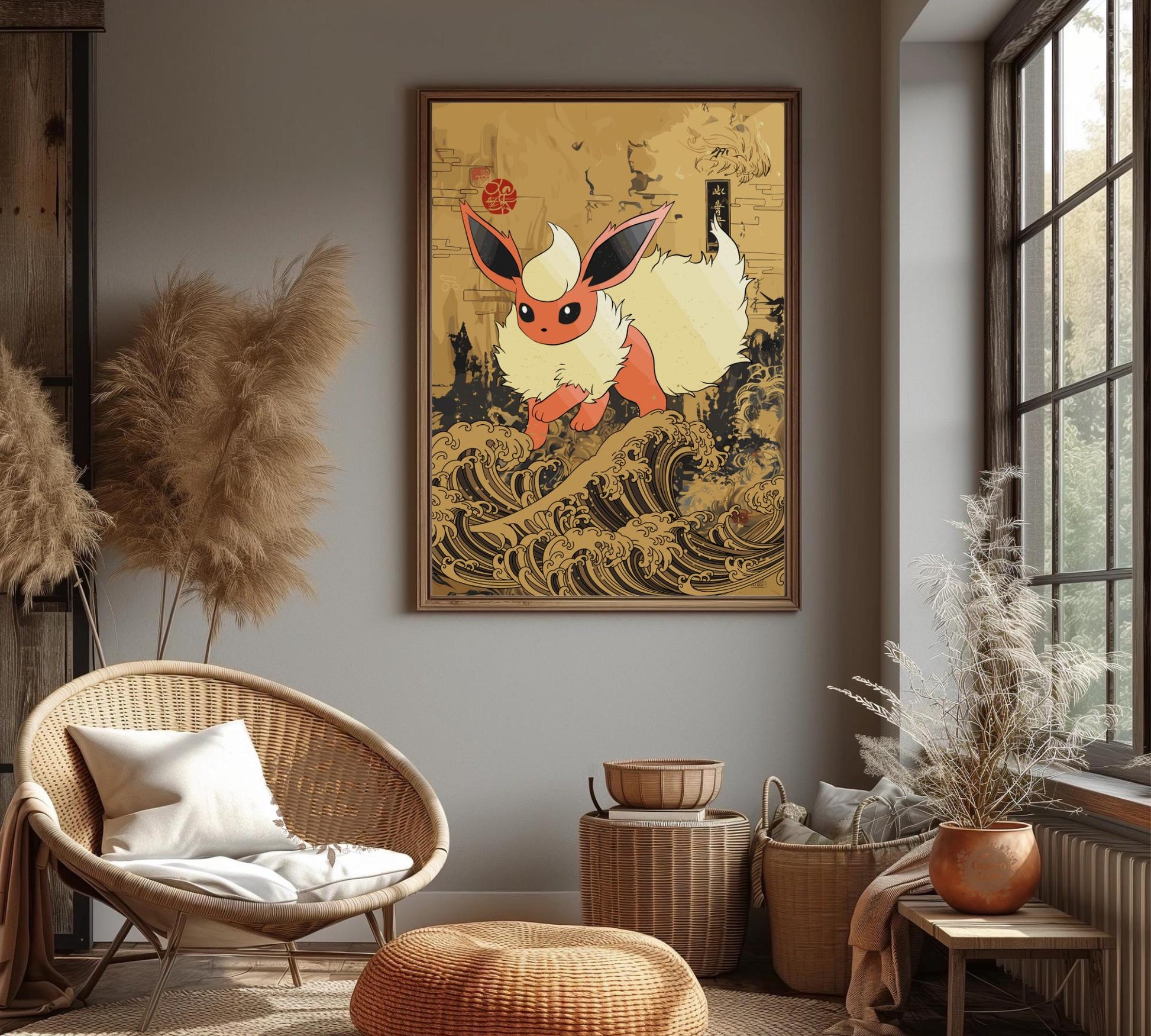 Flareon: Japanese Tapestry Style Pokemon Anime Poster