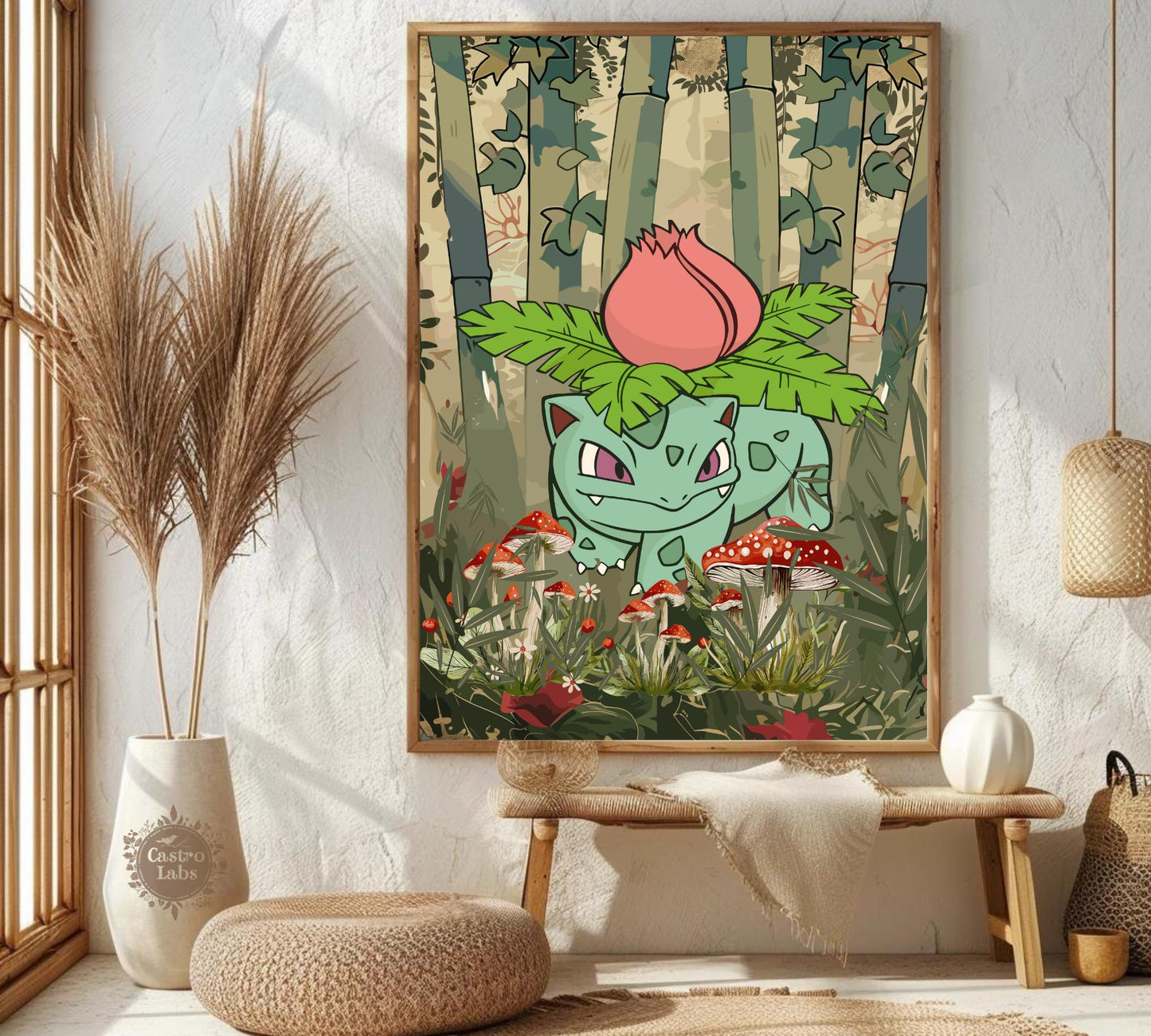 Ivysaur Poster: Japanese Tapestry Style Pokemon Anime Poster