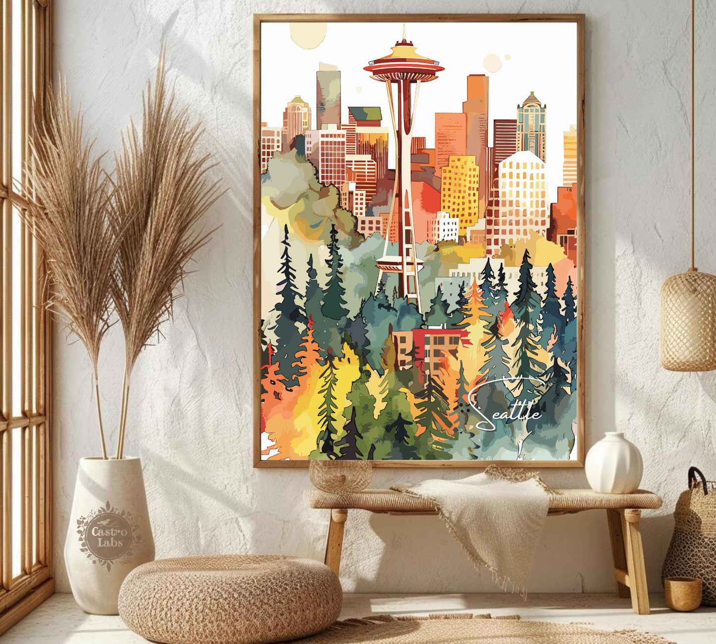 Seattle Poster, Seattle Print, Seattle Photo Print, Seattle Watercolour