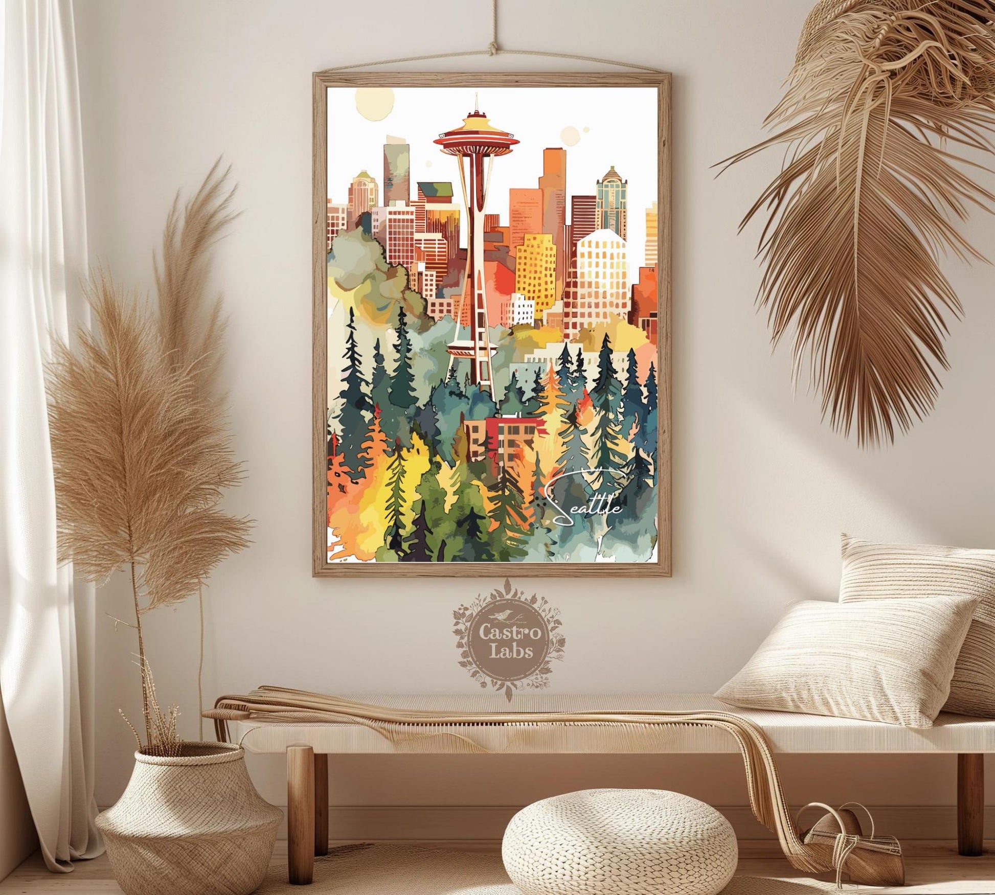 Seattle Poster, Seattle Print, Seattle Photo Print, Seattle Watercolour