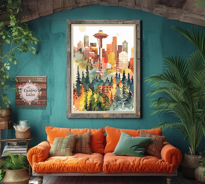 Seattle Poster, Seattle Print, Seattle Photo Print, Seattle Watercolour