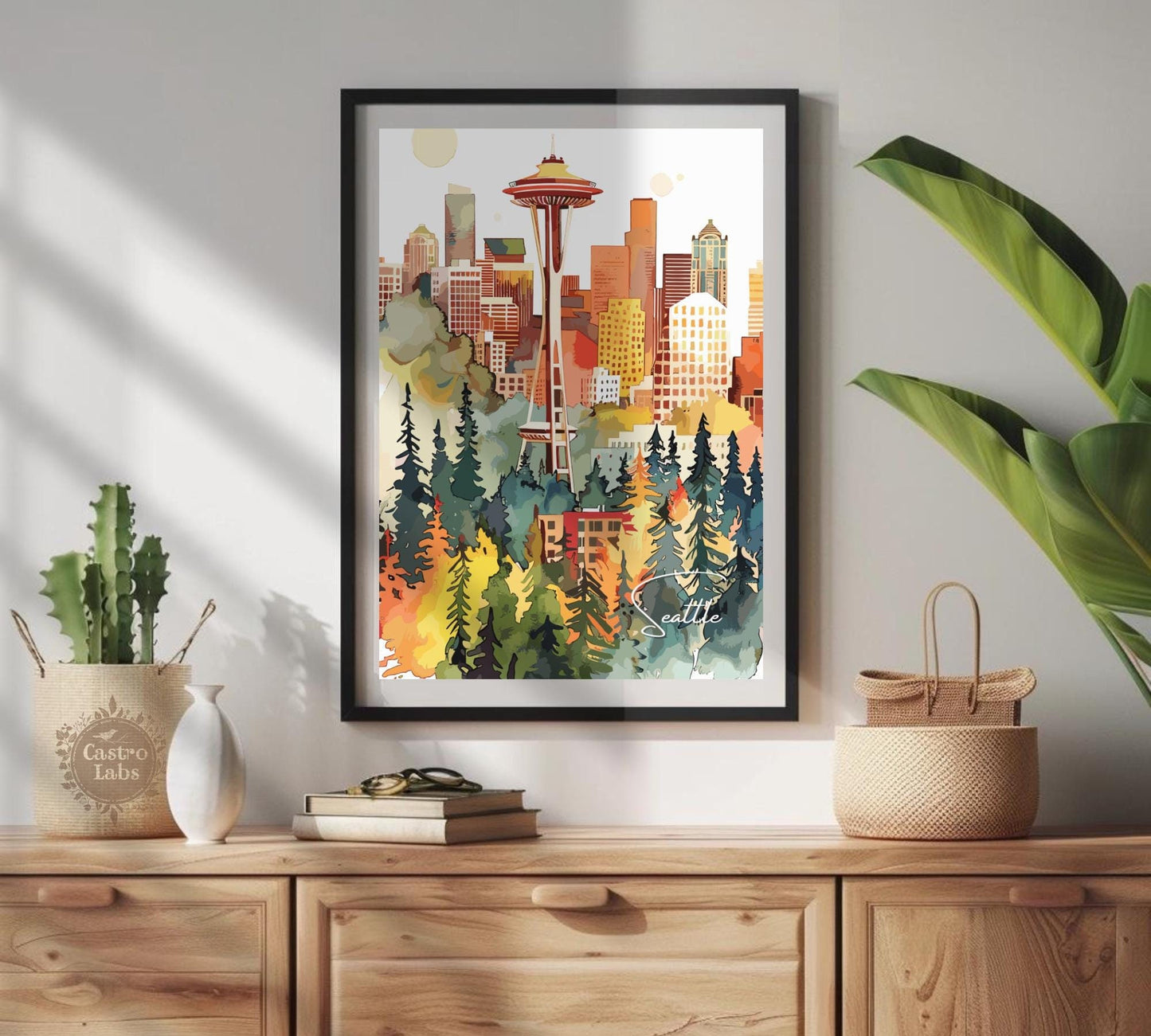 Seattle Poster, Seattle Print, Seattle Photo Print, Seattle Watercolour