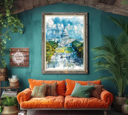 Washington DC Travel Print, Washington Poster, White House Poster