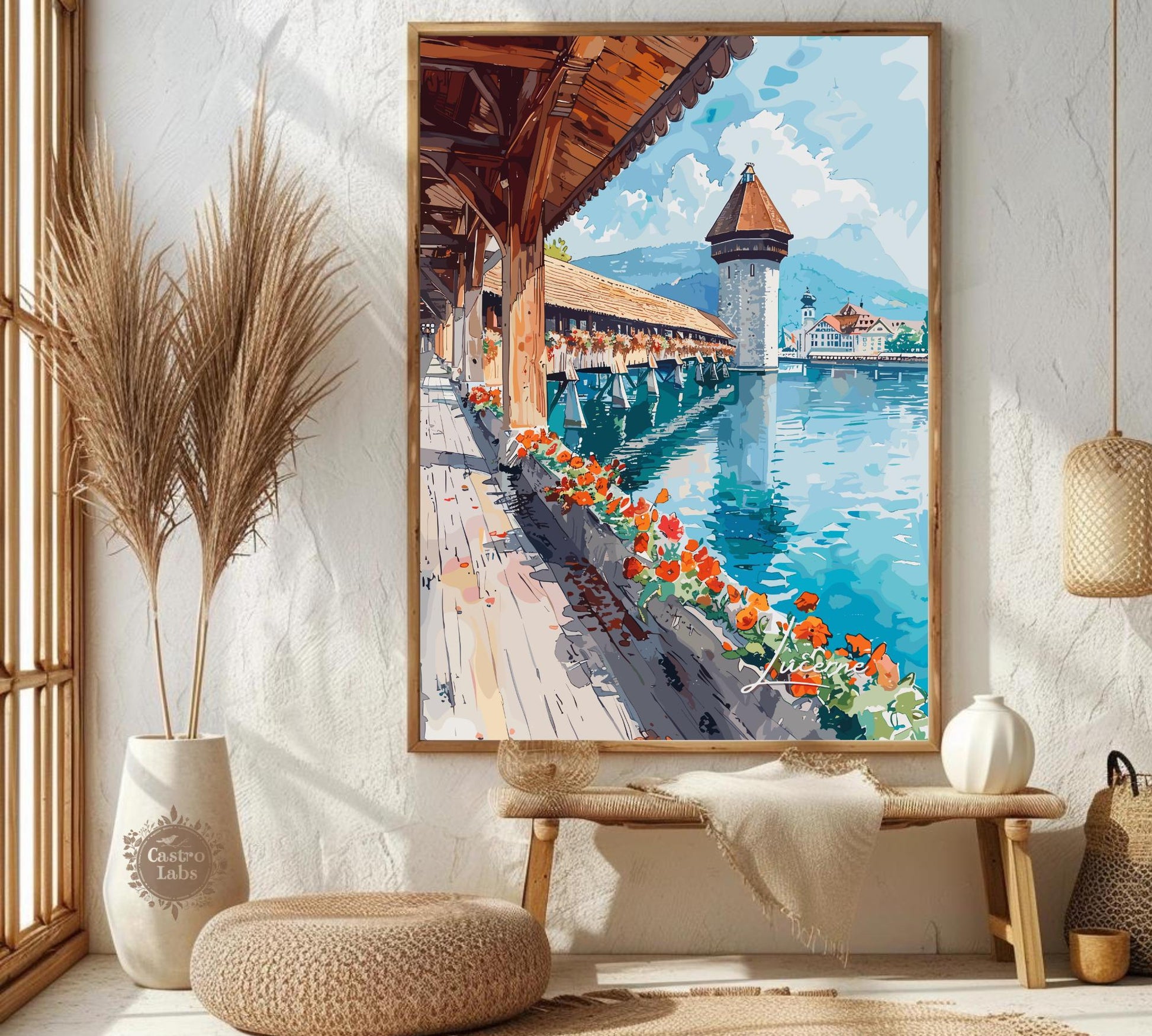 Lucerne Poster, Lucerne Switzerland Print, Lucerne Painting, Lucerne Artwork, Home Décor