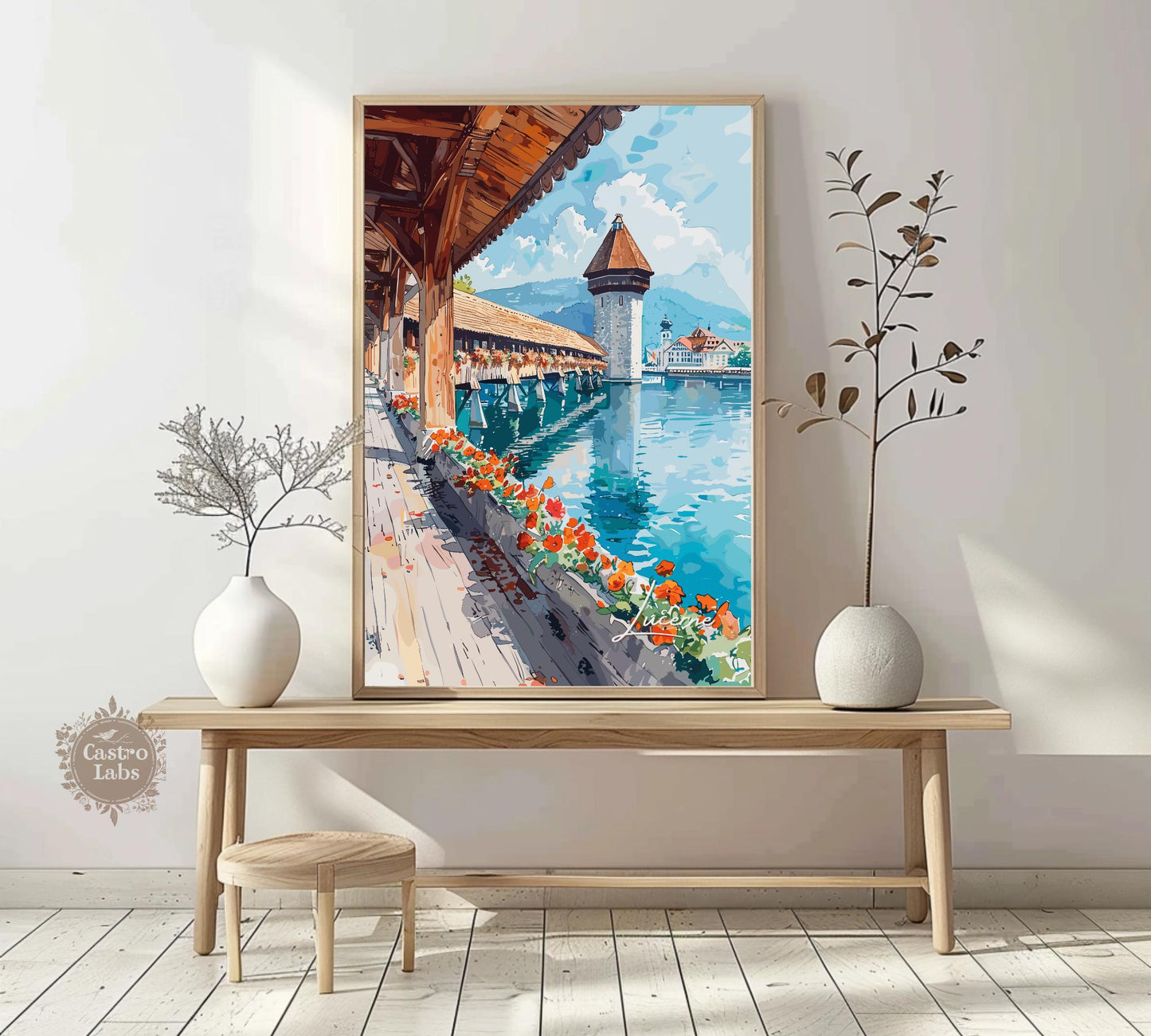 Lucerne Poster, Lucerne Switzerland Print, Lucerne Painting, Lucerne Artwork, Home Décor