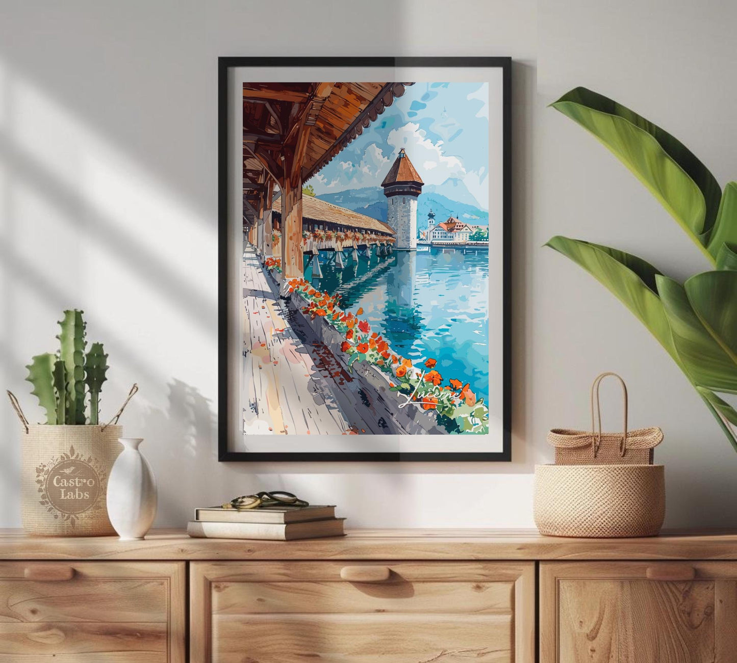 Lucerne Poster, Lucerne Switzerland Print, Lucerne Painting, Lucerne Artwork, Home Décor