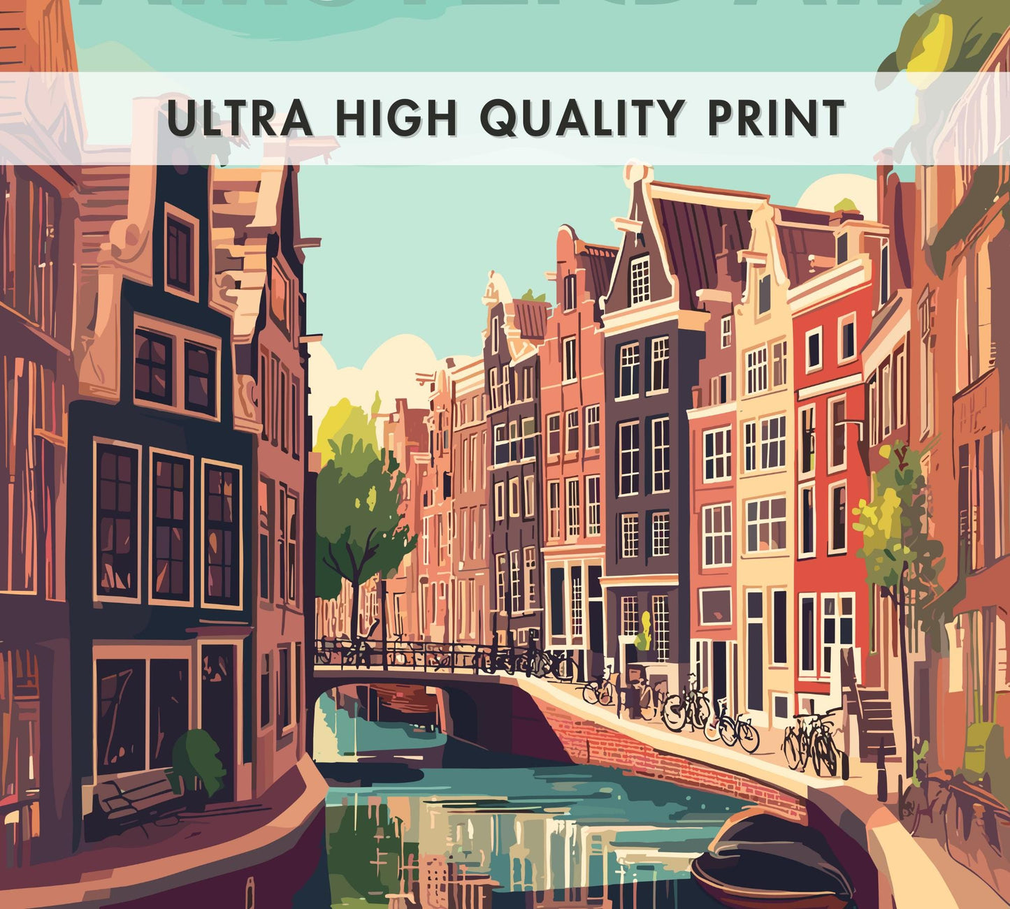 Amsterdam Canal Print, Amsterdam Houses and Canal Scene Print