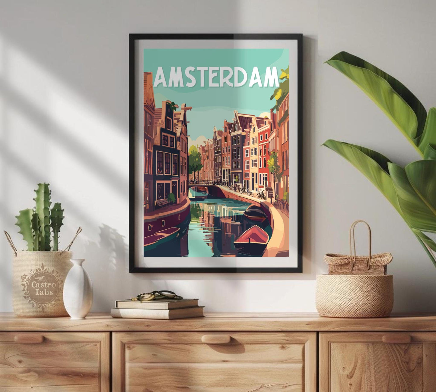 Amsterdam Canal Print, Amsterdam Houses and Canal Scene Print