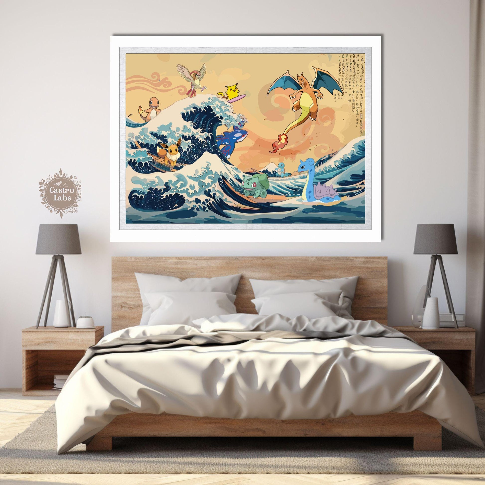 Pokemon on The Great Wave off Kanagawa Landscape Poster