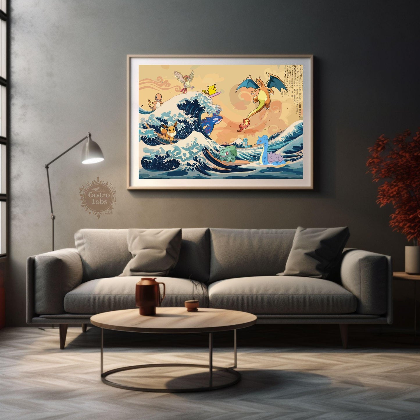 Pokemon on The Great Wave off Kanagawa Landscape Poster