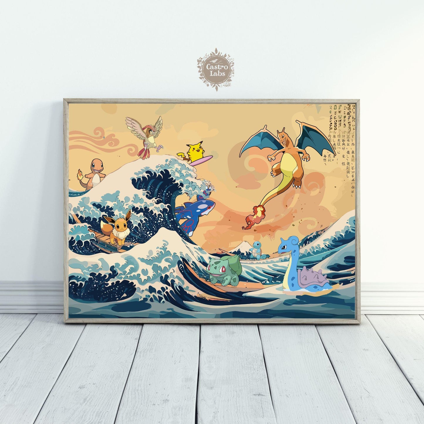 Pokemon on The Great Wave off Kanagawa Landscape Poster