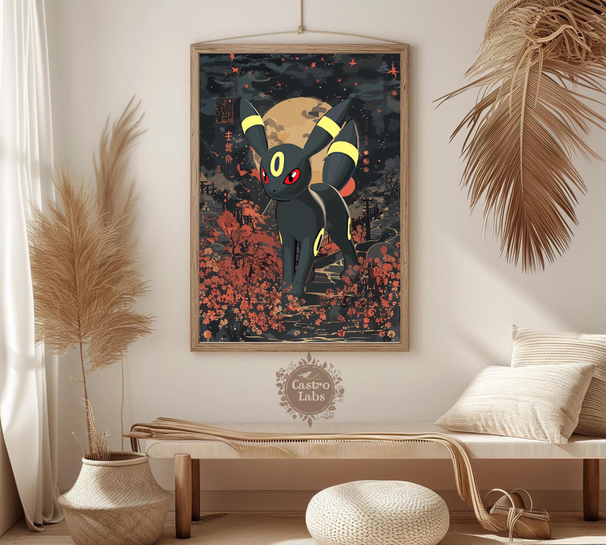 Umbreon Print: Japanese Tapestry Style Pokemon Anime Poster