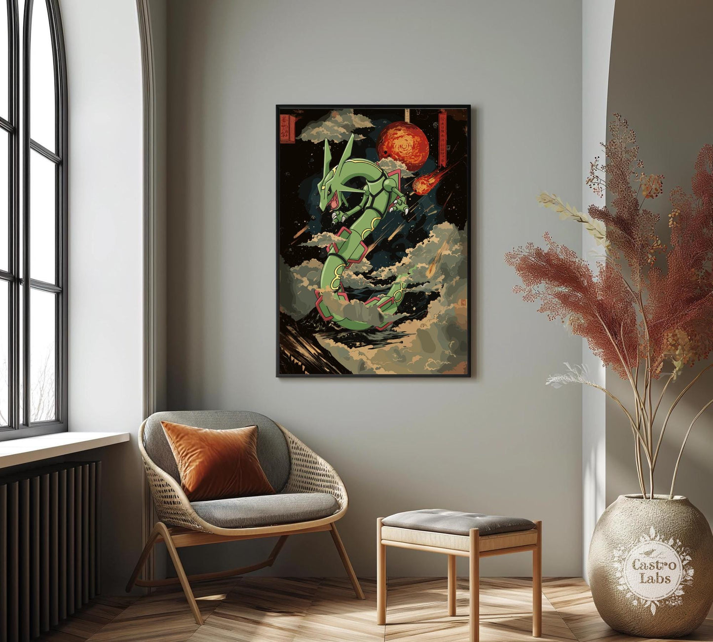 Rayquaza Print: Japanese Tapestry Style Pokemon Anime Poster