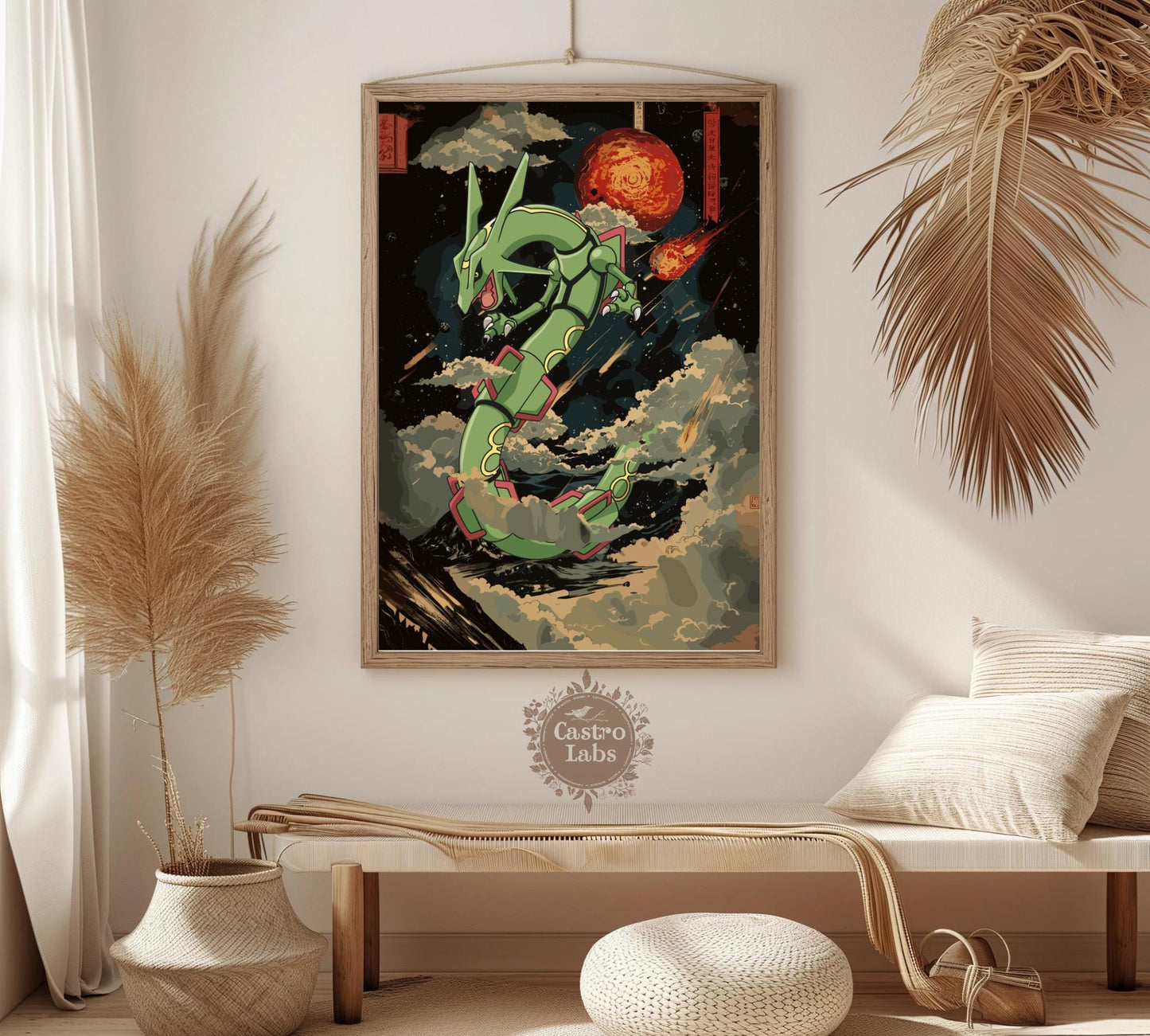 Rayquaza Print: Japanese Tapestry Style Pokemon Anime Poster