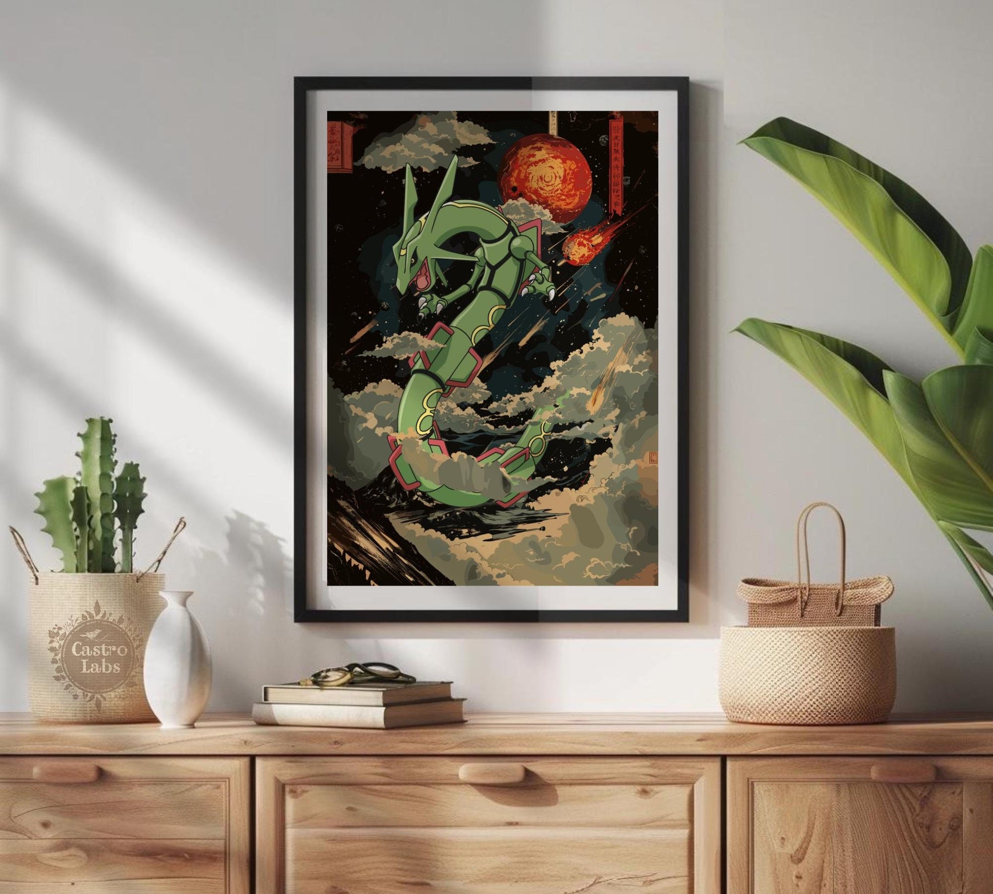 Rayquaza Print: Japanese Tapestry Style Pokemon Anime Poster