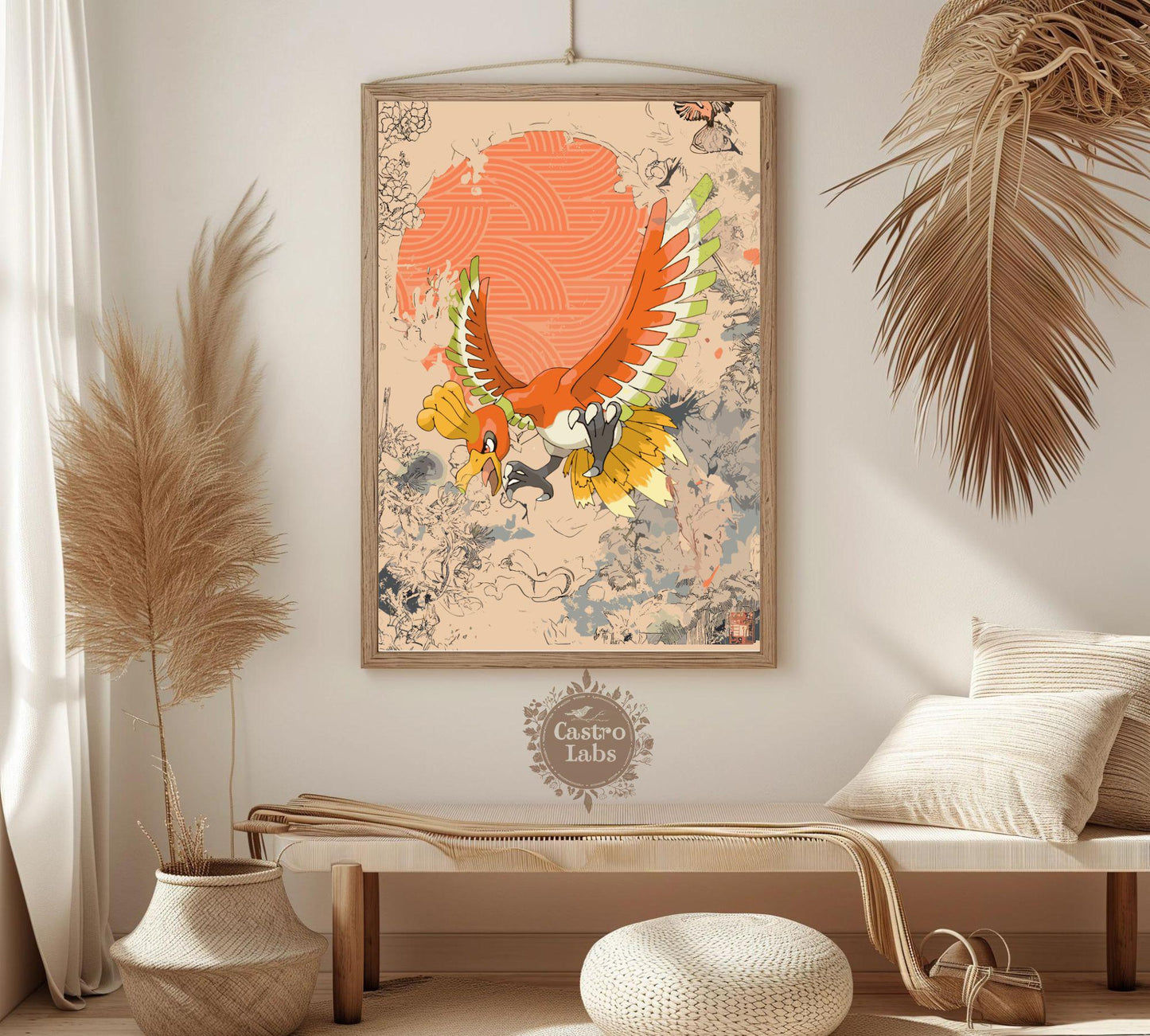 Ho-oh Print: Japanese Style Legendary Pokemon Inspired Anime Artwork