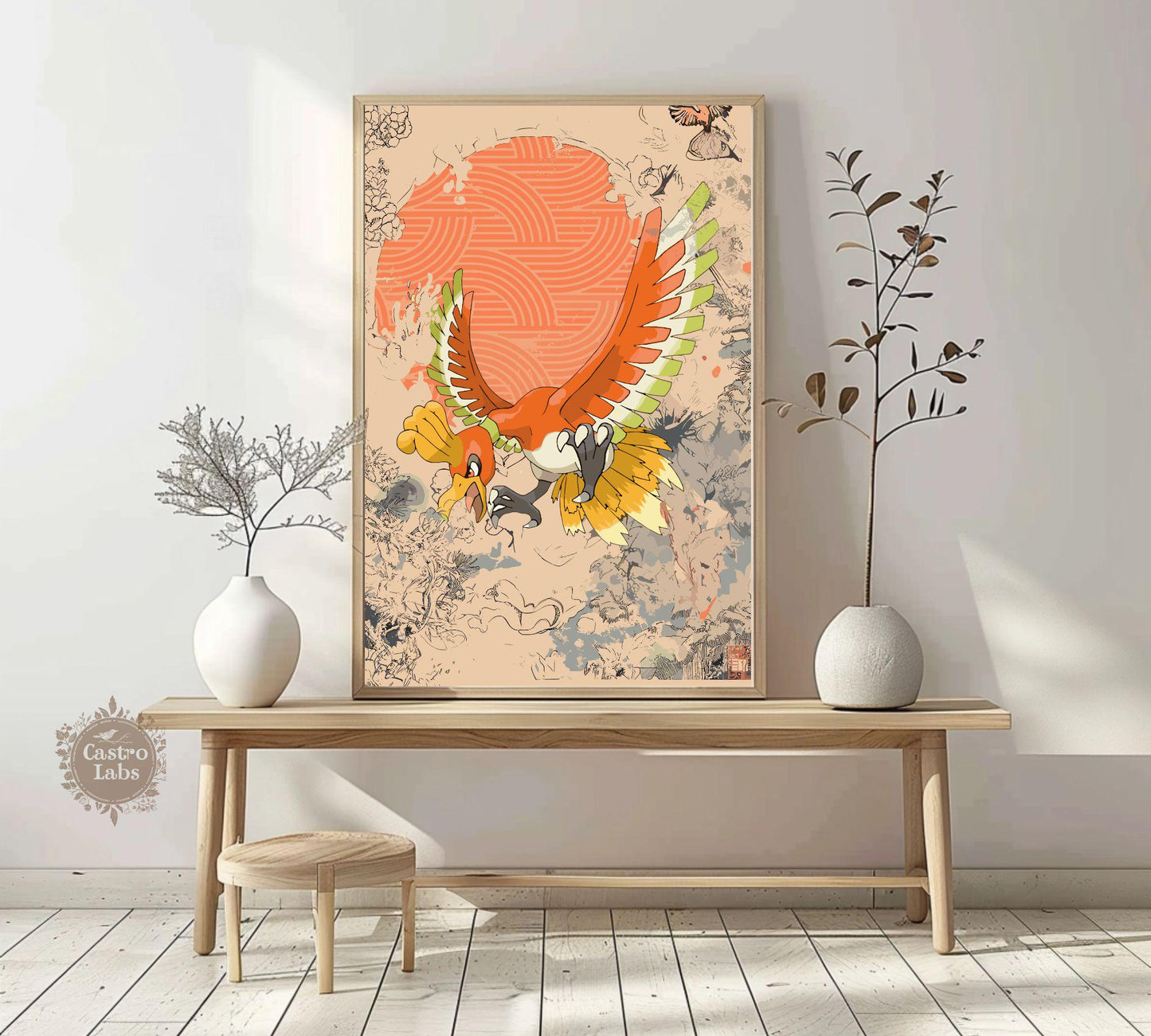 Ho-oh Print: Japanese Style Legendary Pokemon Inspired Anime Artwork