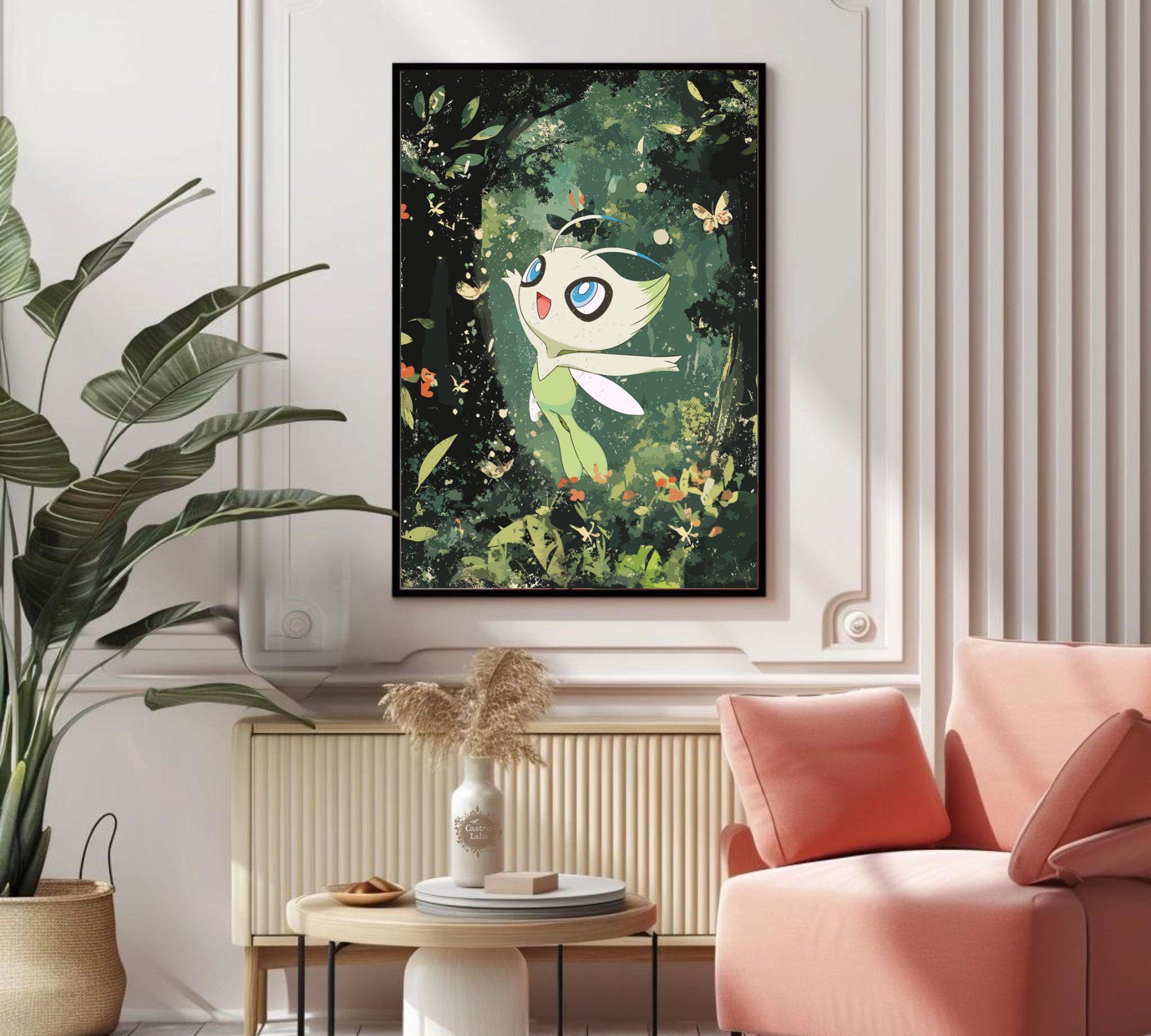 Celebi Print: Japanese Style Legendary Pokemon Inspired Anime Artwork