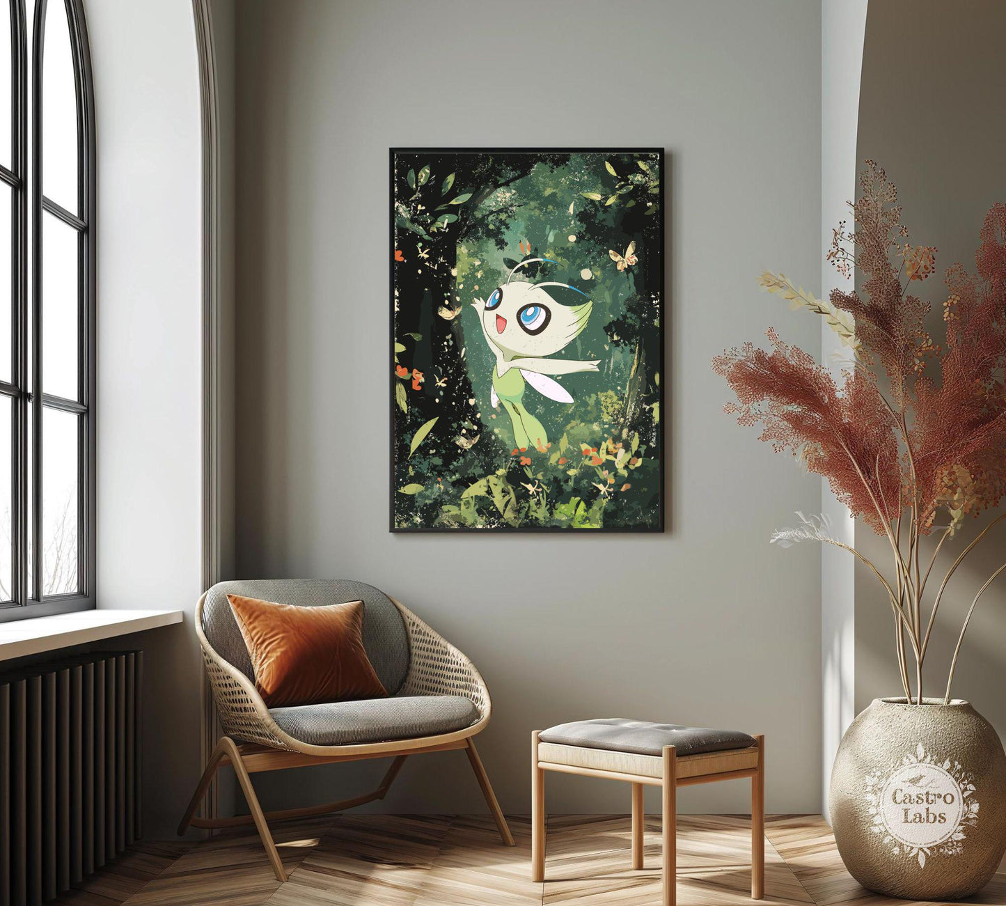 Celebi Print: Japanese Style Legendary Pokemon Inspired Anime Artwork