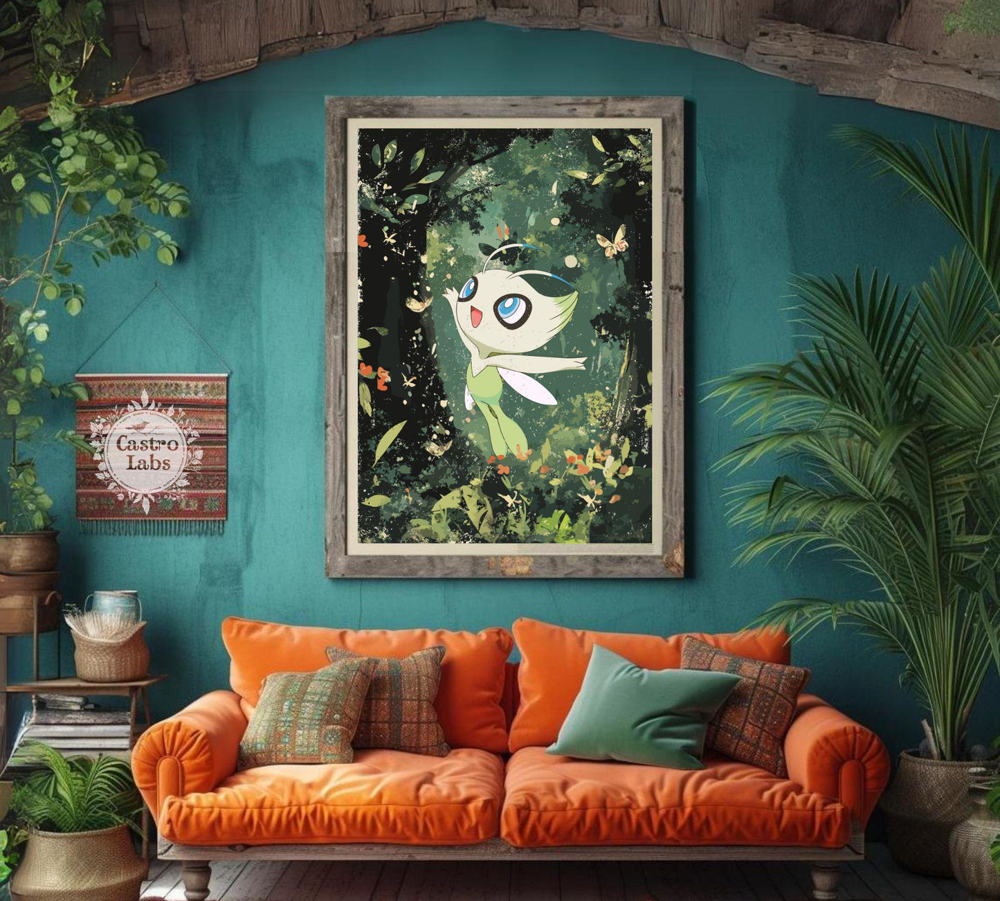 Celebi Print: Japanese Style Legendary Pokemon Inspired Anime Artwork