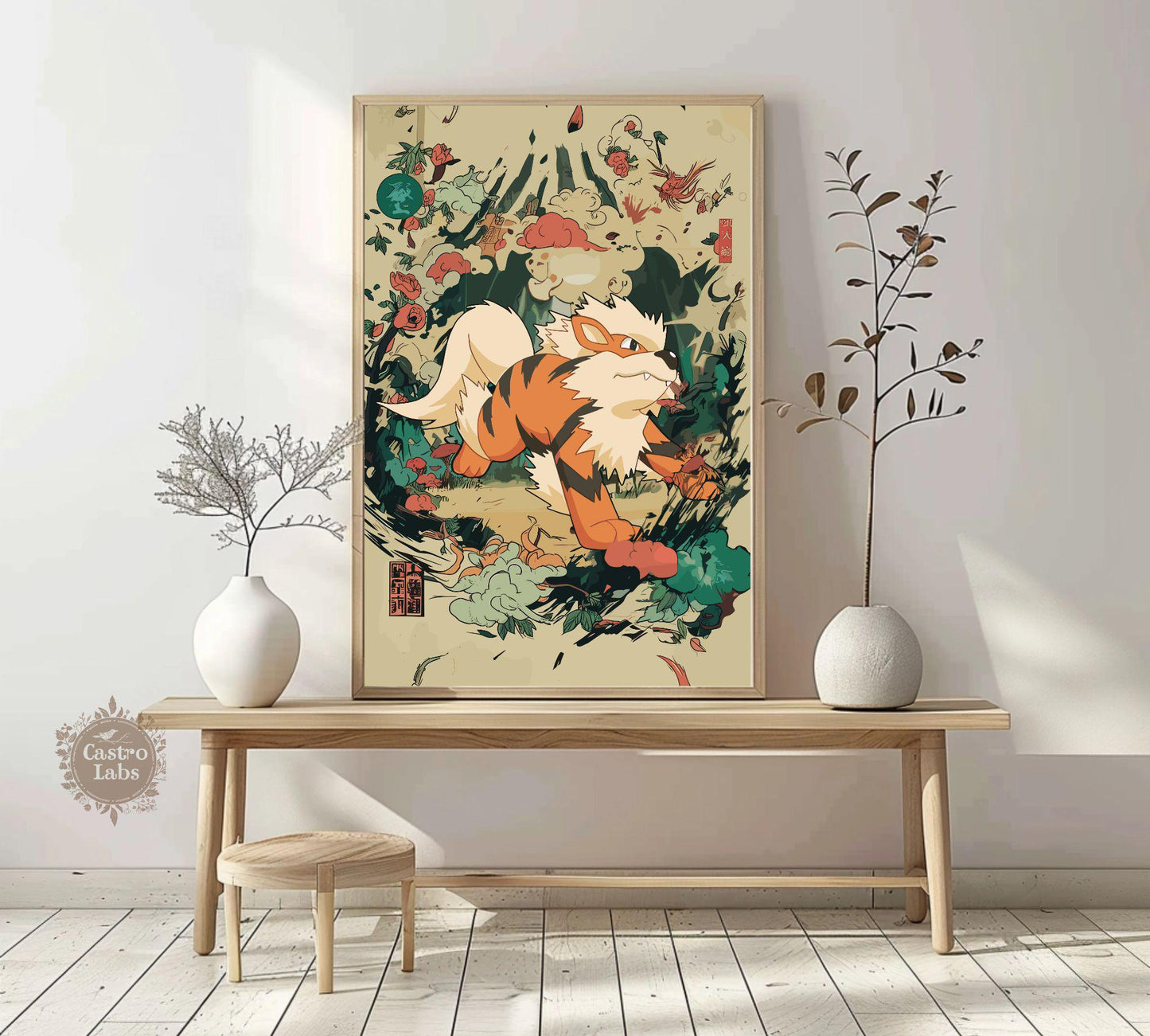 Arcanine Pokemon: Japanese Tapestry Style Pokemon Anime Poster