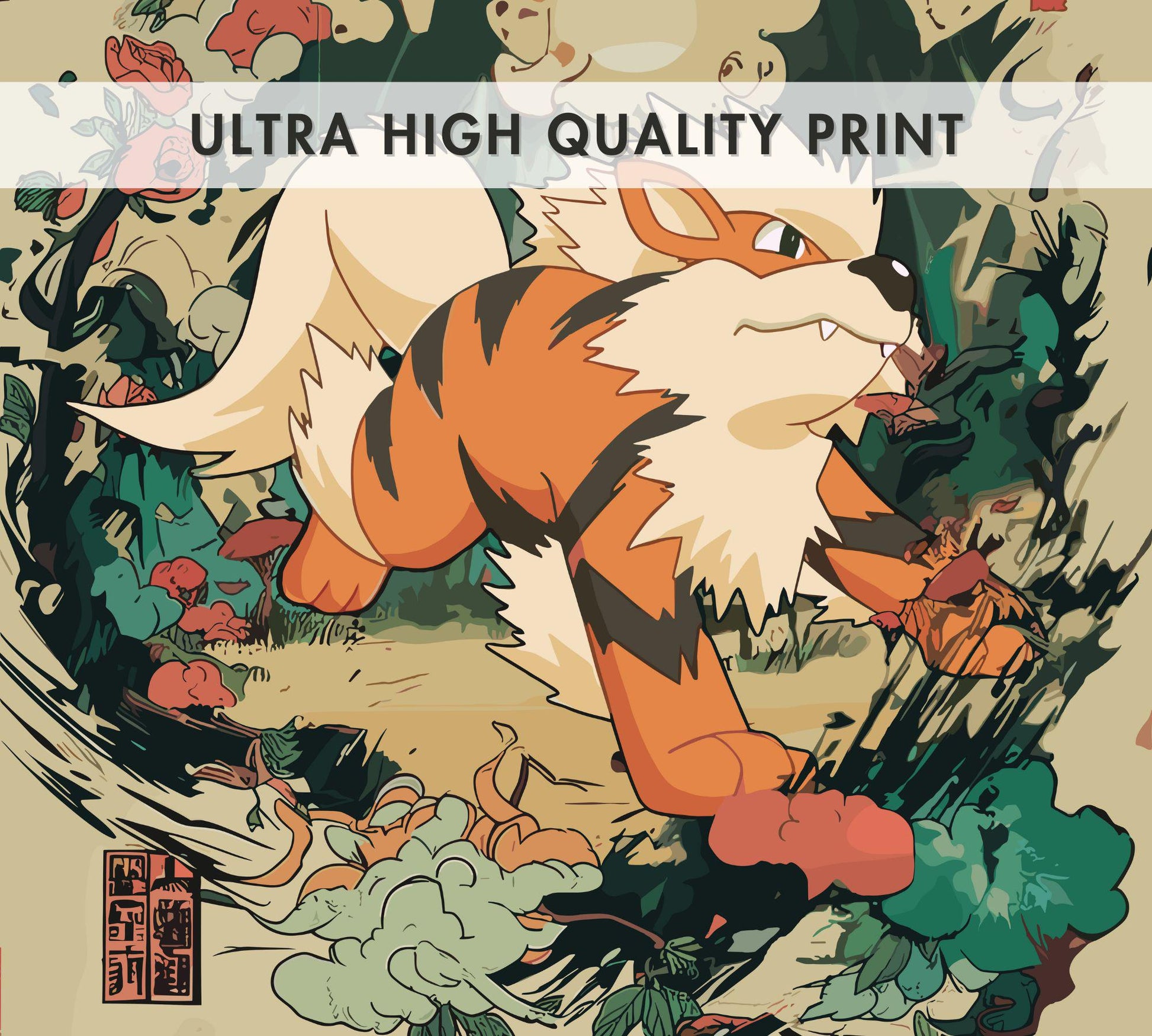 Arcanine Pokemon: Japanese Tapestry Style Pokemon Anime Poster