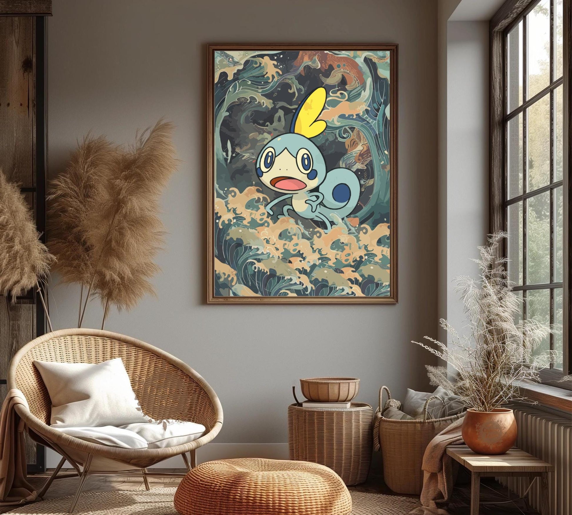 Sobble Poster: Japanese Tapestry Style Pokemon Anime Poster