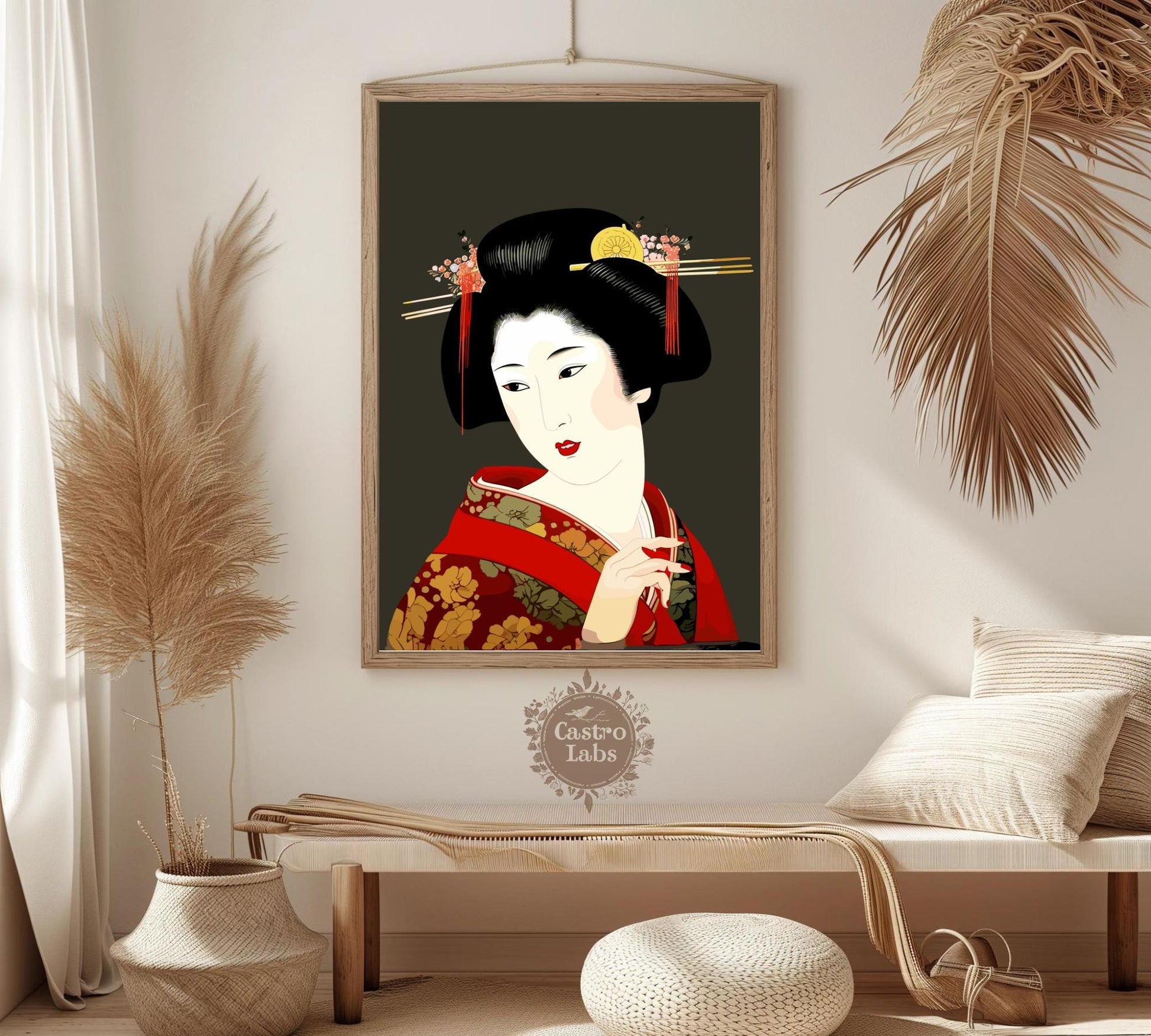 Japanese Geisha Art Print - Traditional Kimono Wall Decor, Japanese Culture Poster