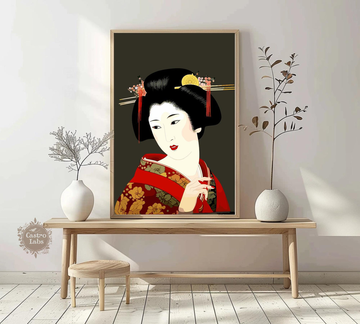 Japanese Geisha Art Print - Traditional Kimono Wall Decor, Japanese Culture Poster