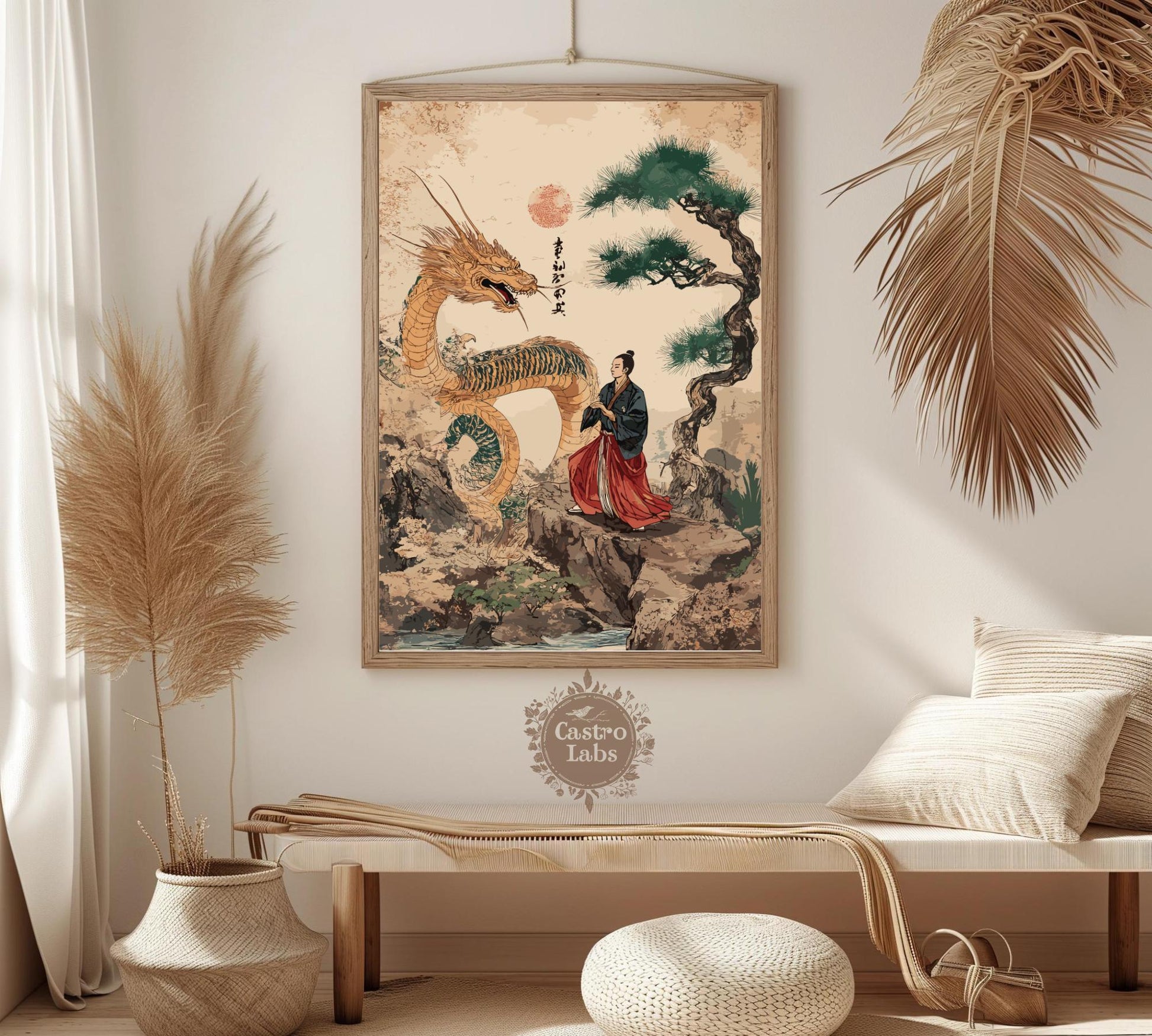 Japanese Dragon and Warrior Art Print