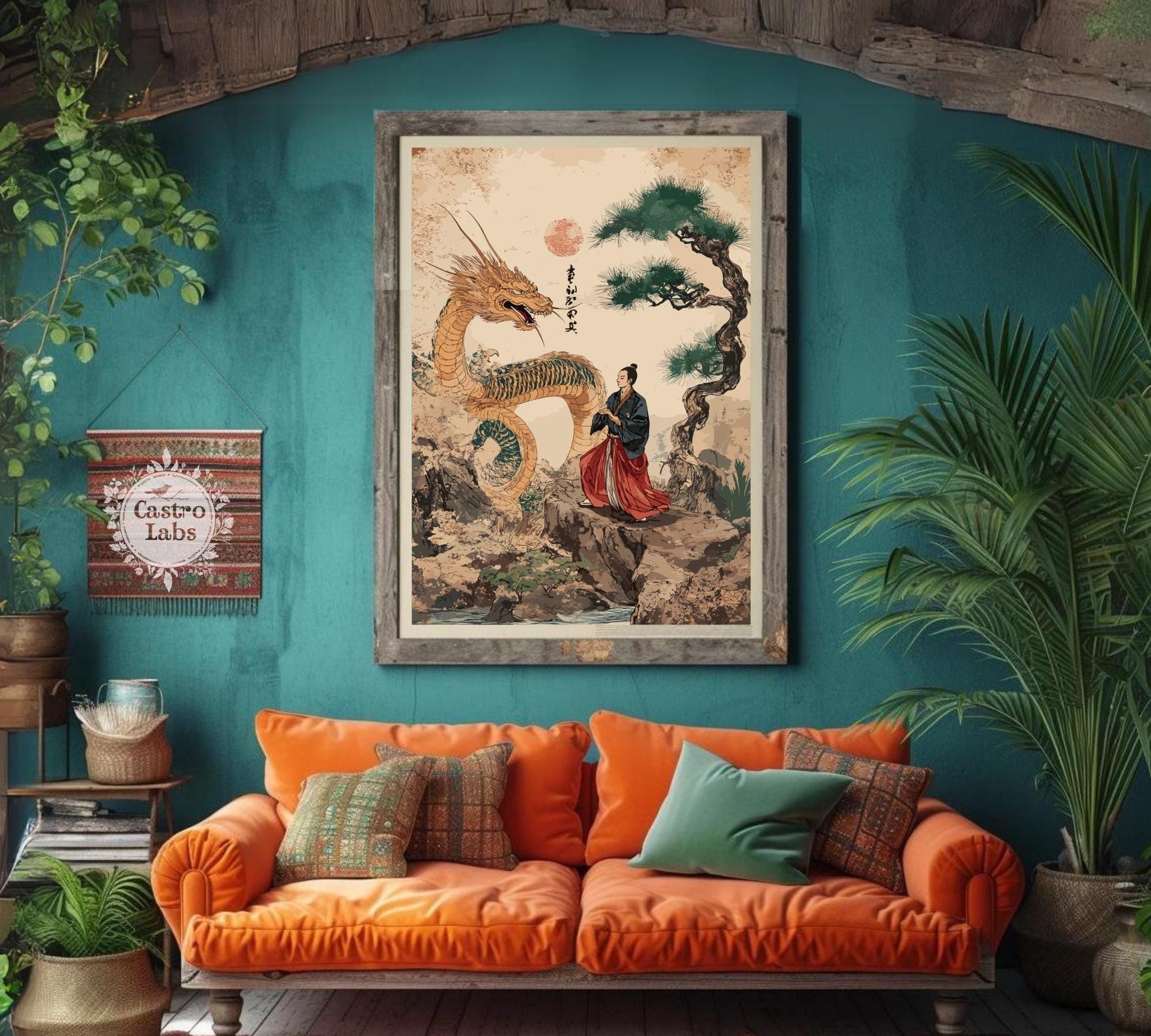 Japanese Dragon and Warrior Art Print