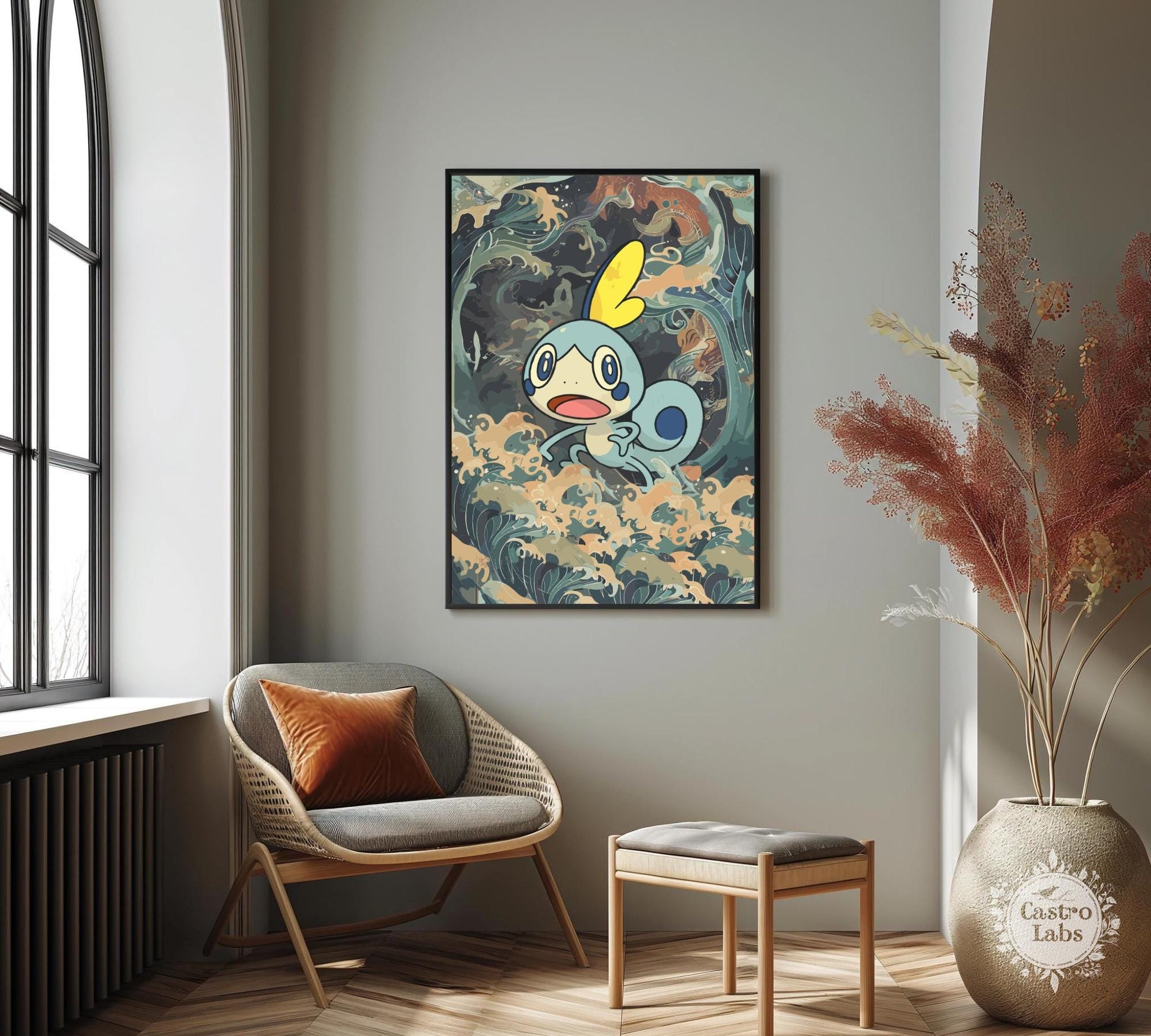 Sobble Poster: Japanese Tapestry Style Pokemon Anime Poster