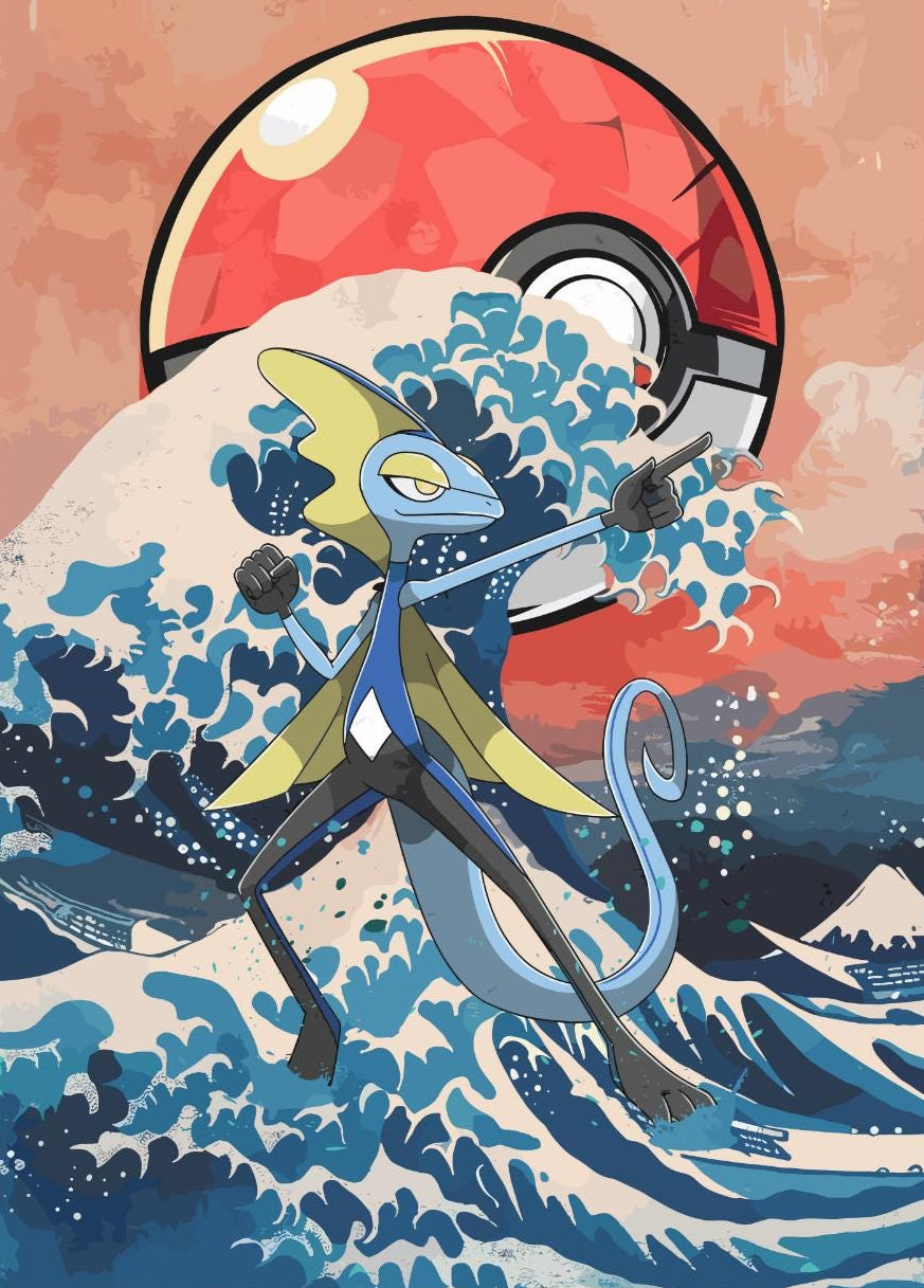 Inteleon Poster: Japanese Tapestry Style Pokemon Anime Poster