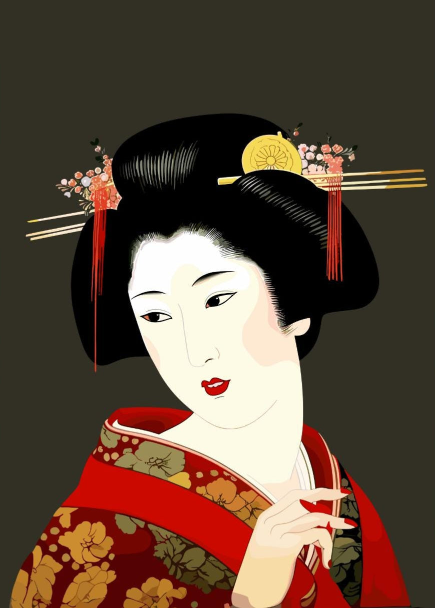 Japanese Geisha Art Print - Traditional Kimono Wall Decor, Japanese Culture Poster