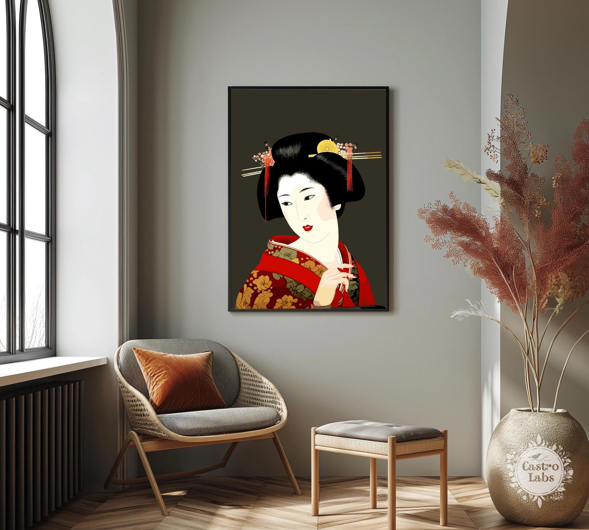 Japanese Geisha Art Print - Traditional Kimono Wall Decor, Japanese Culture Poster