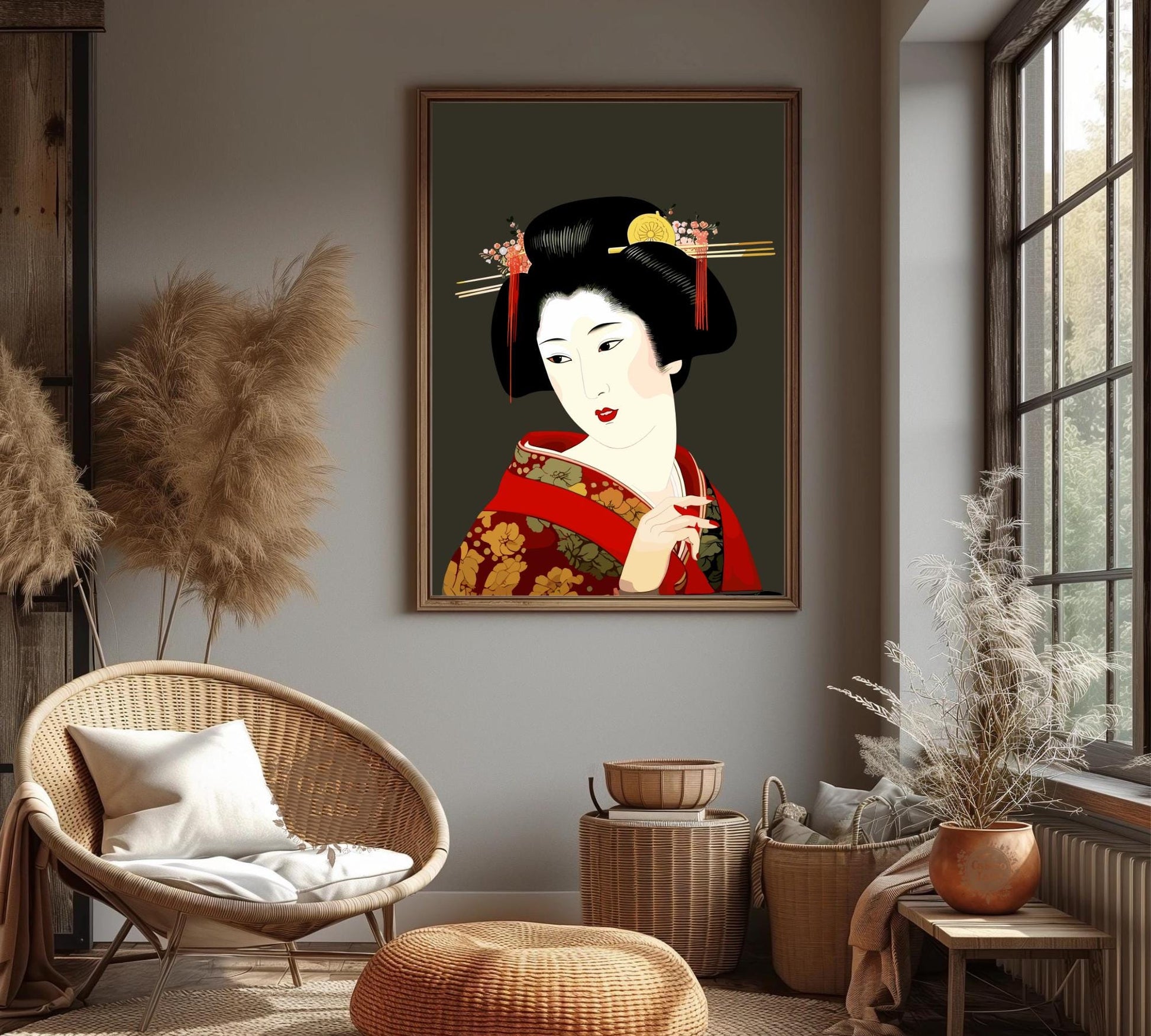 Japanese Geisha Art Print - Traditional Kimono Wall Decor, Japanese Culture Poster